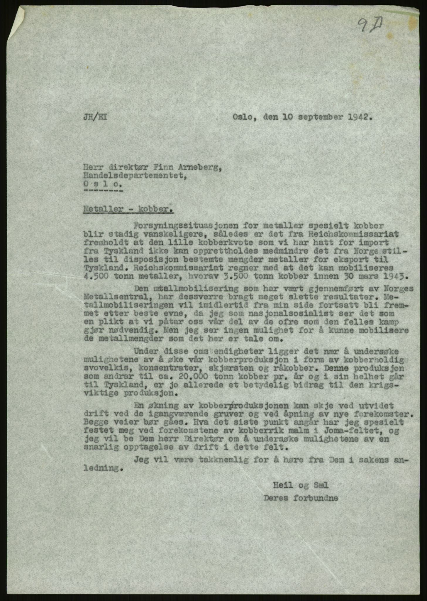 Direktoratet for industriforsyning, Sekretariatet, AV/RA-S-4153/D/Df/L0054: 9. Metallkontoret, 1940-1945, p. 533