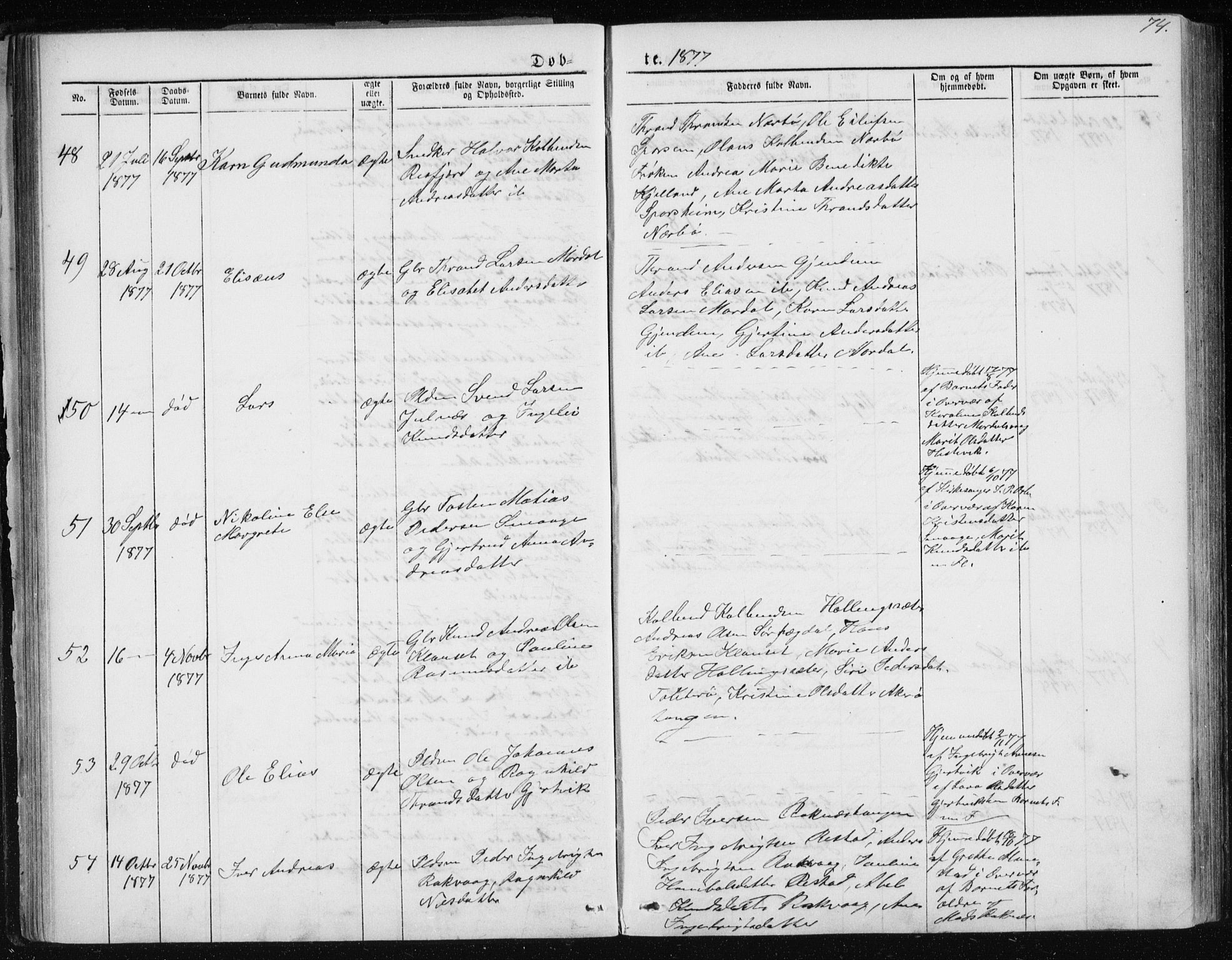 Ministerialprotokoller, klokkerbøker og fødselsregistre - Møre og Romsdal, AV/SAT-A-1454/560/L0724: Parish register (copy) no. 560C01, 1867-1892, p. 74