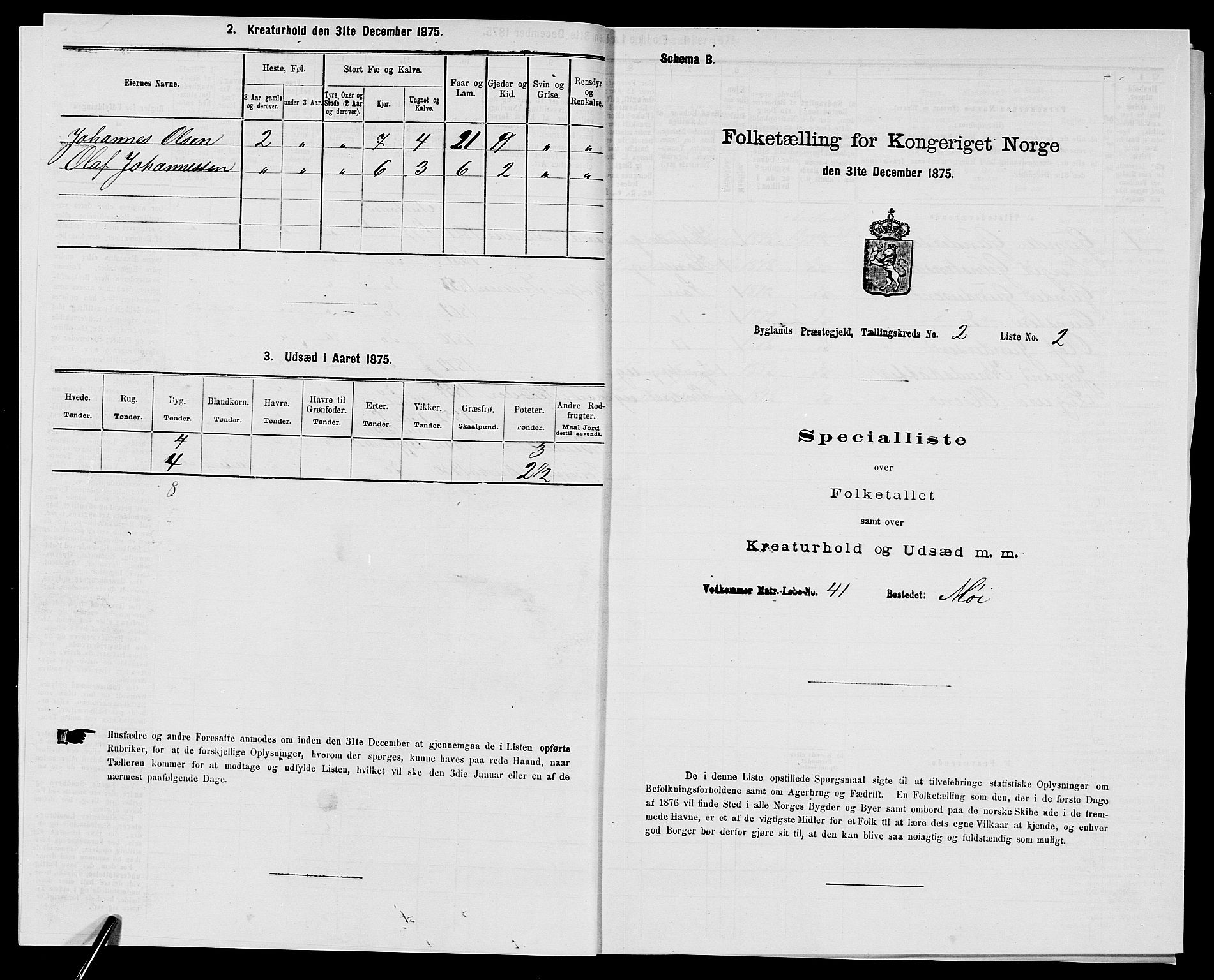 SAK, 1875 census for 0938P Bygland, 1875, p. 132