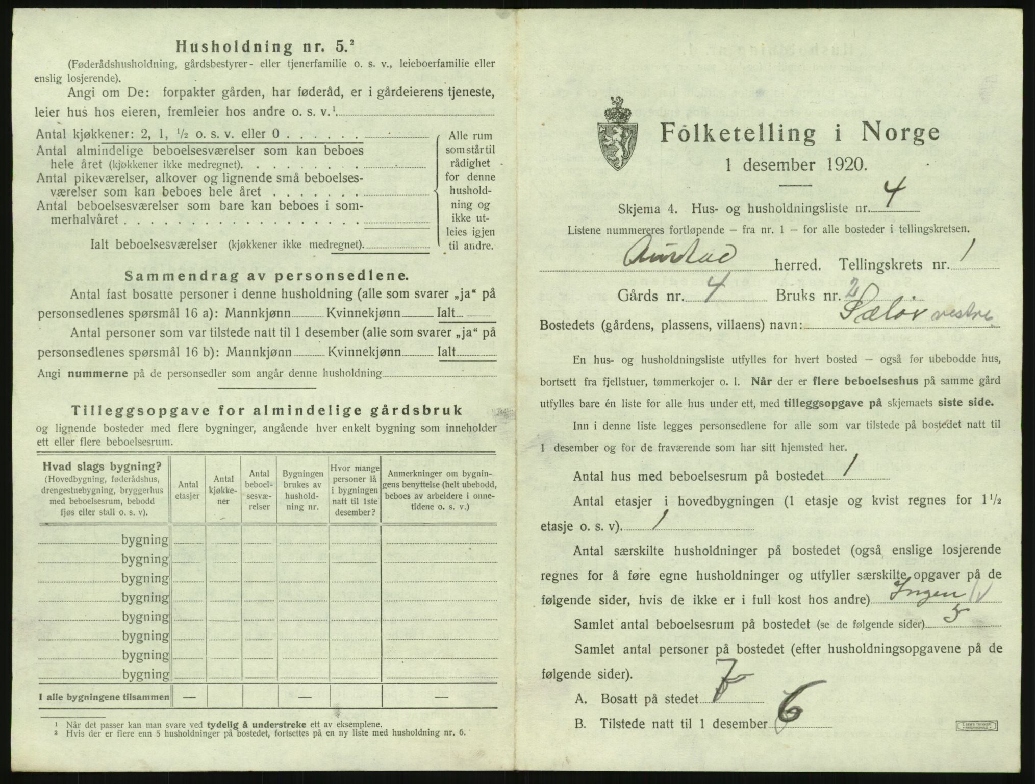 SAK, 1920 census for Austad, 1920, p. 45