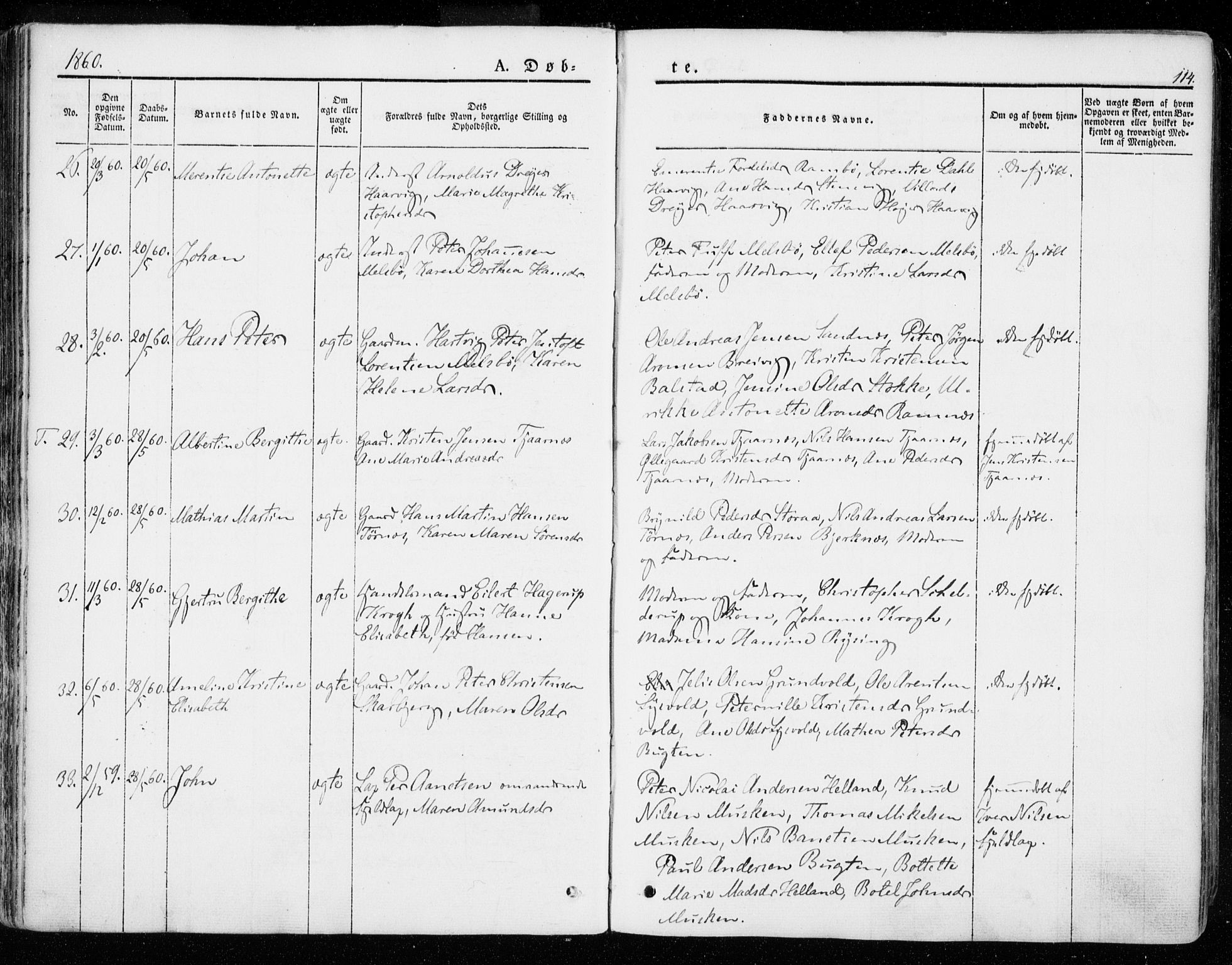 Ministerialprotokoller, klokkerbøker og fødselsregistre - Nordland, AV/SAT-A-1459/872/L1033: Parish register (official) no. 872A08, 1840-1863, p. 114