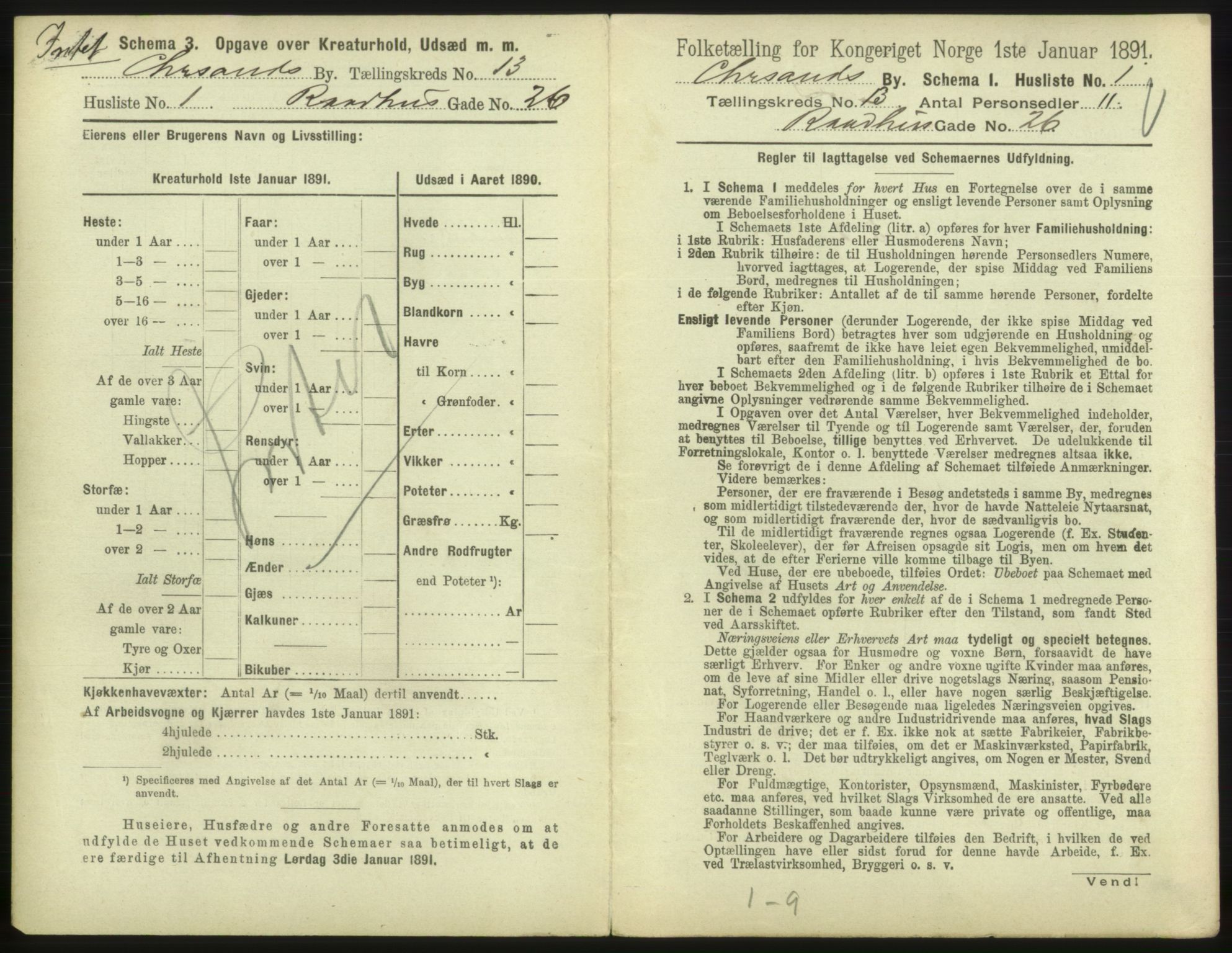 RA, 1891 census for 1001 Kristiansand, 1891, p. 868