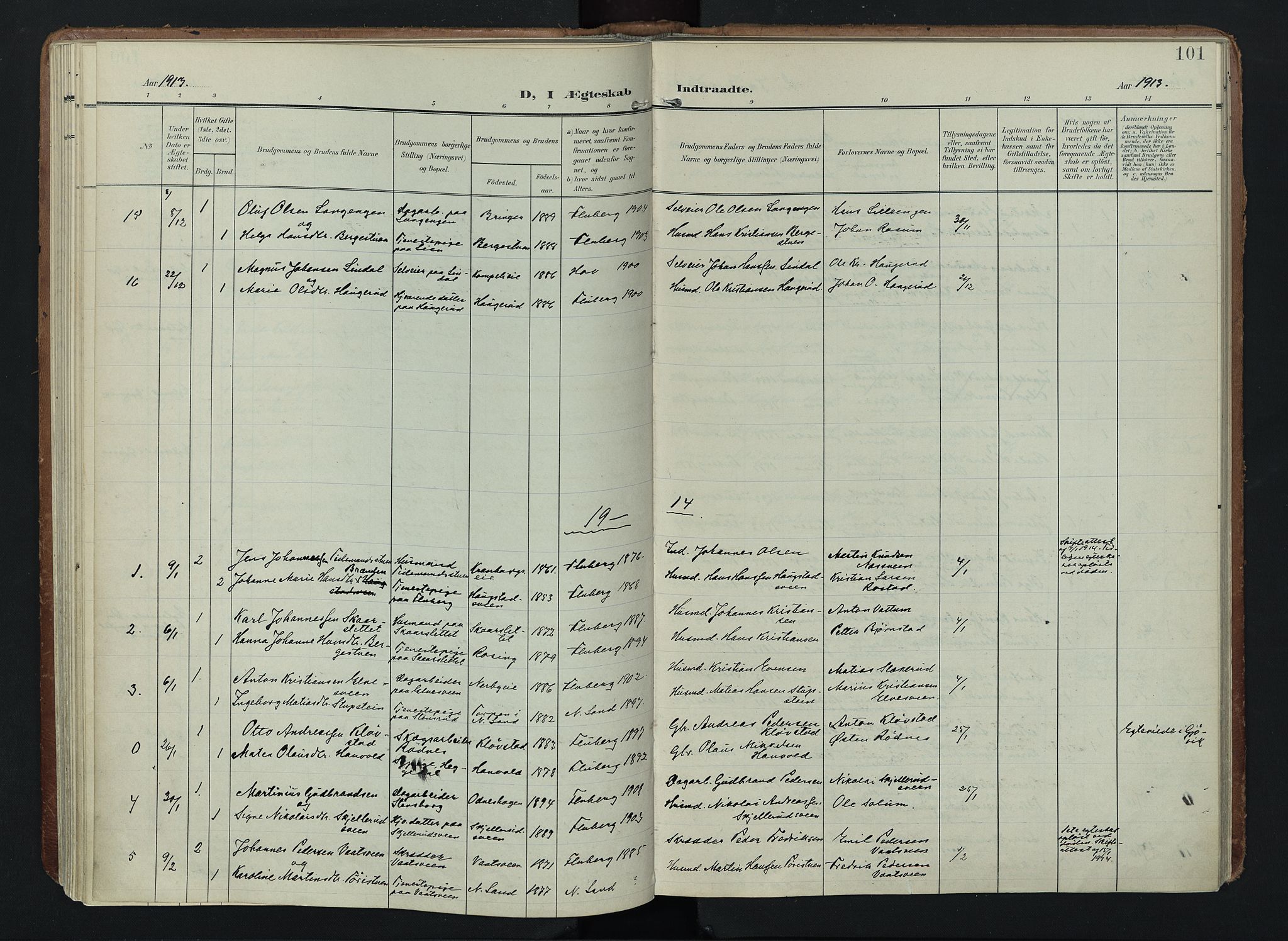 Søndre Land prestekontor, AV/SAH-PREST-122/K/L0005: Parish register (official) no. 5, 1905-1914, p. 101