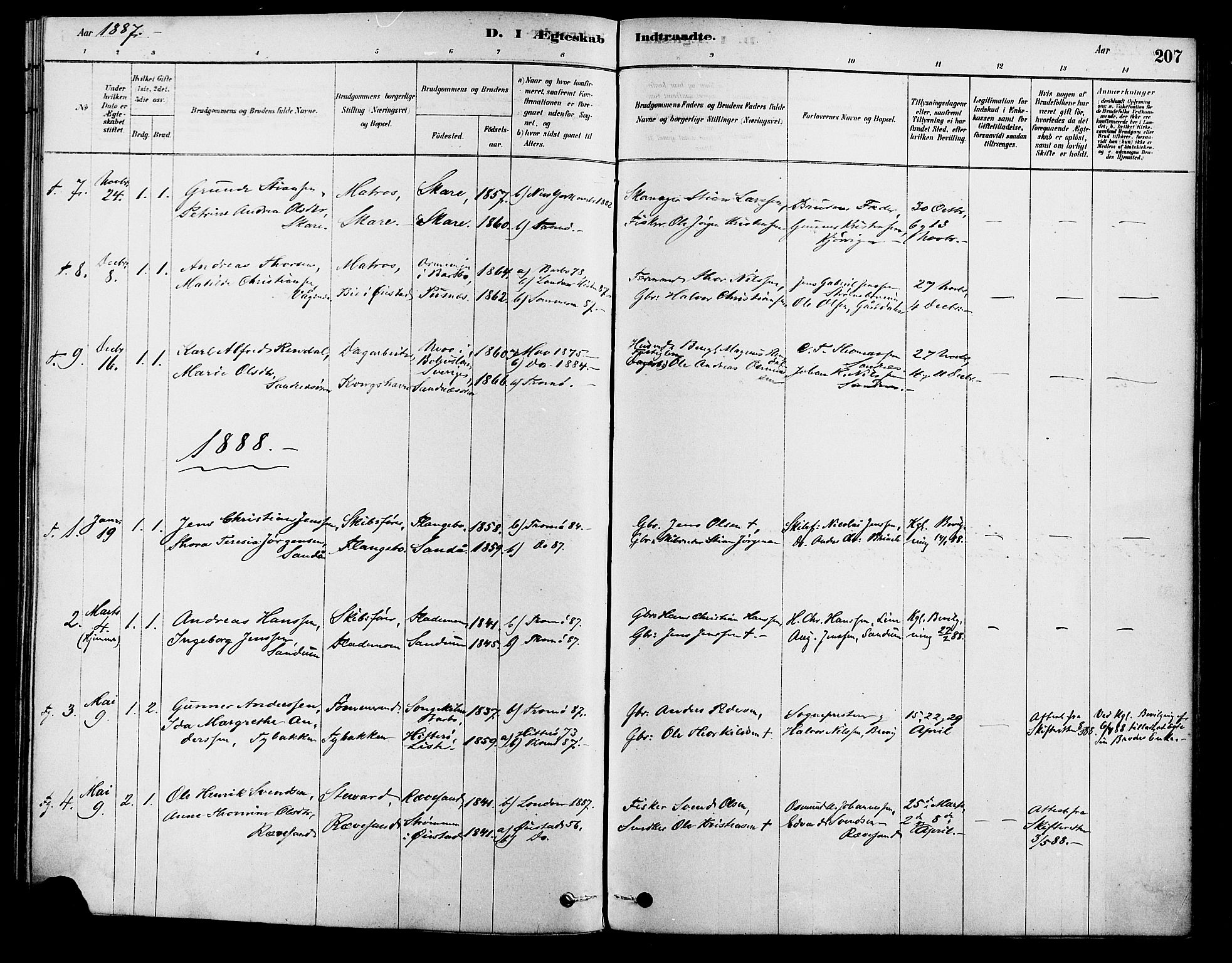 Tromøy sokneprestkontor, AV/SAK-1111-0041/F/Fa/L0009: Parish register (official) no. A 9, 1878-1896, p. 207