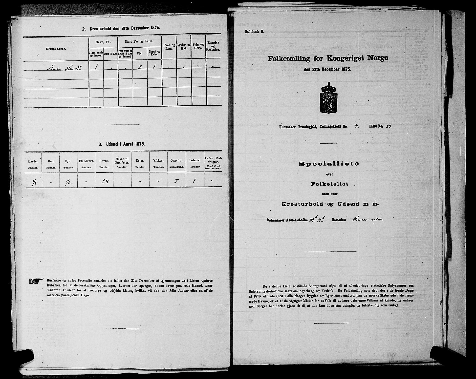 RA, 1875 census for 0235P Ullensaker, 1875, p. 450