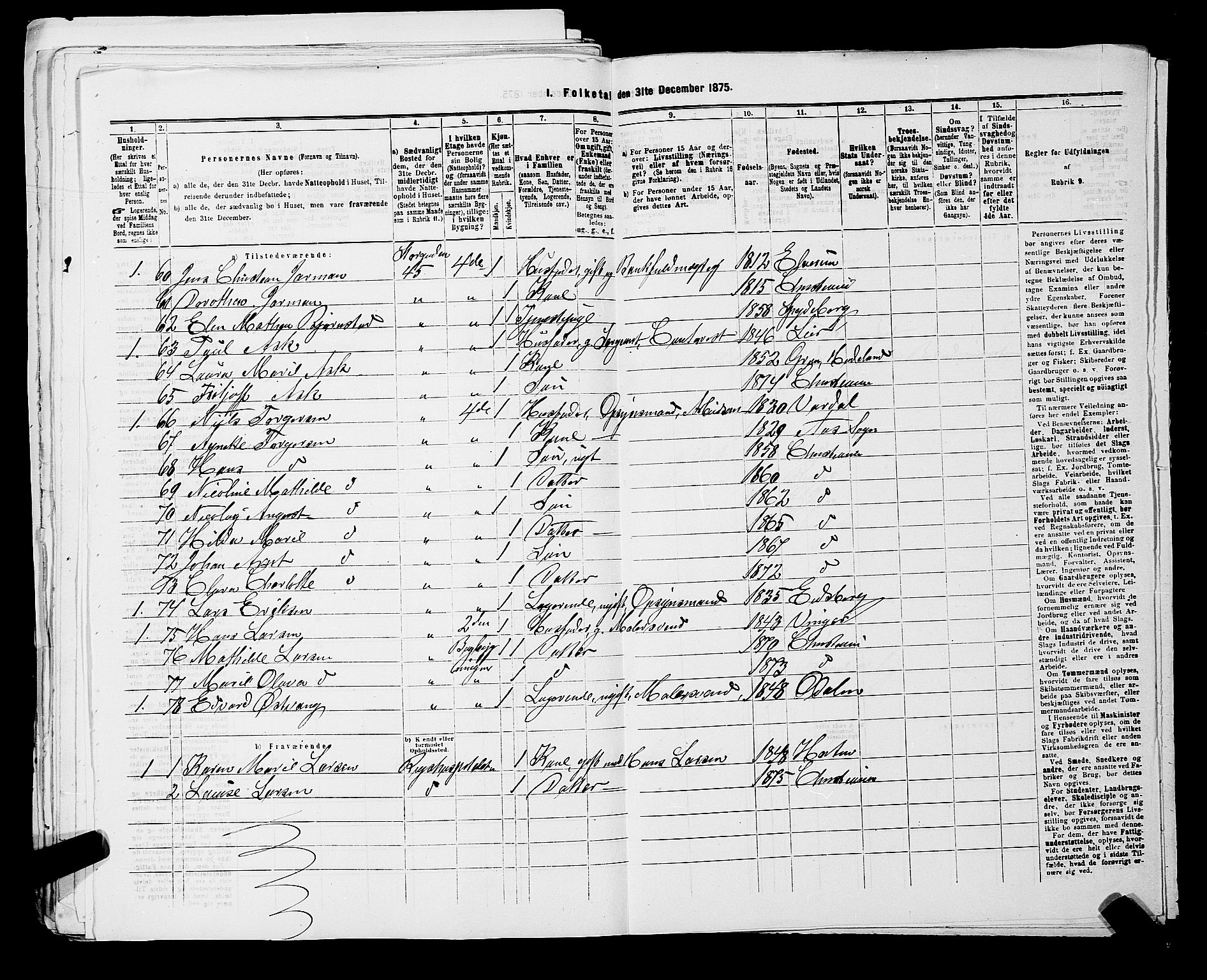 RA, 1875 census for 0301 Kristiania, 1875, p. 1600