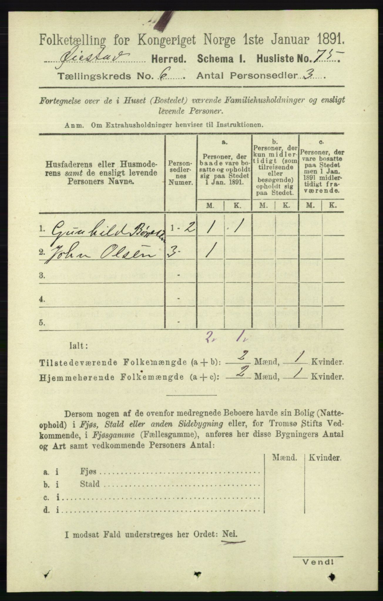 RA, 1891 census for 0920 Øyestad, 1891, p. 2127