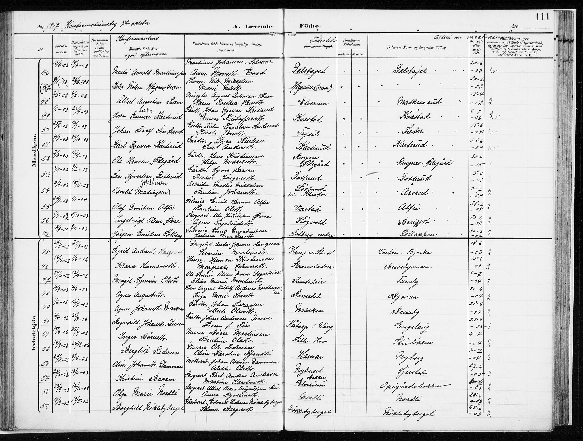 Løten prestekontor, AV/SAH-PREST-022/K/Ka/L0011: Parish register (official) no. 11, 1908-1917, p. 111