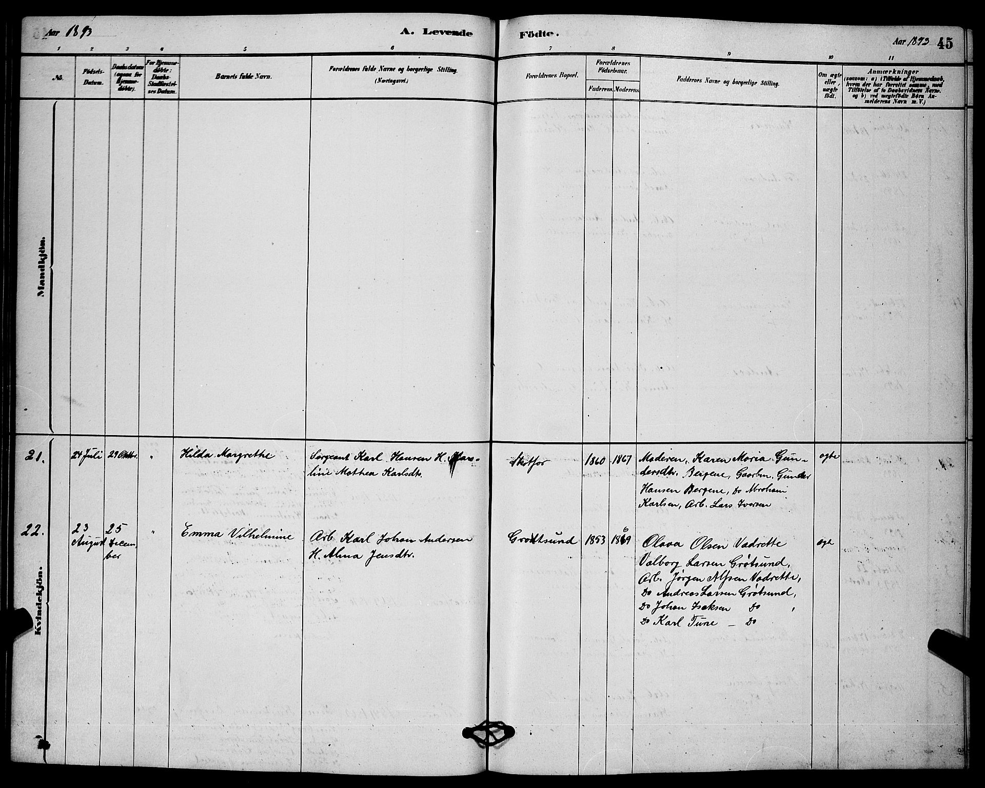 Solum kirkebøker, SAKO/A-306/G/Gb/L0003: Parish register (copy) no. II 3, 1880-1898, p. 45