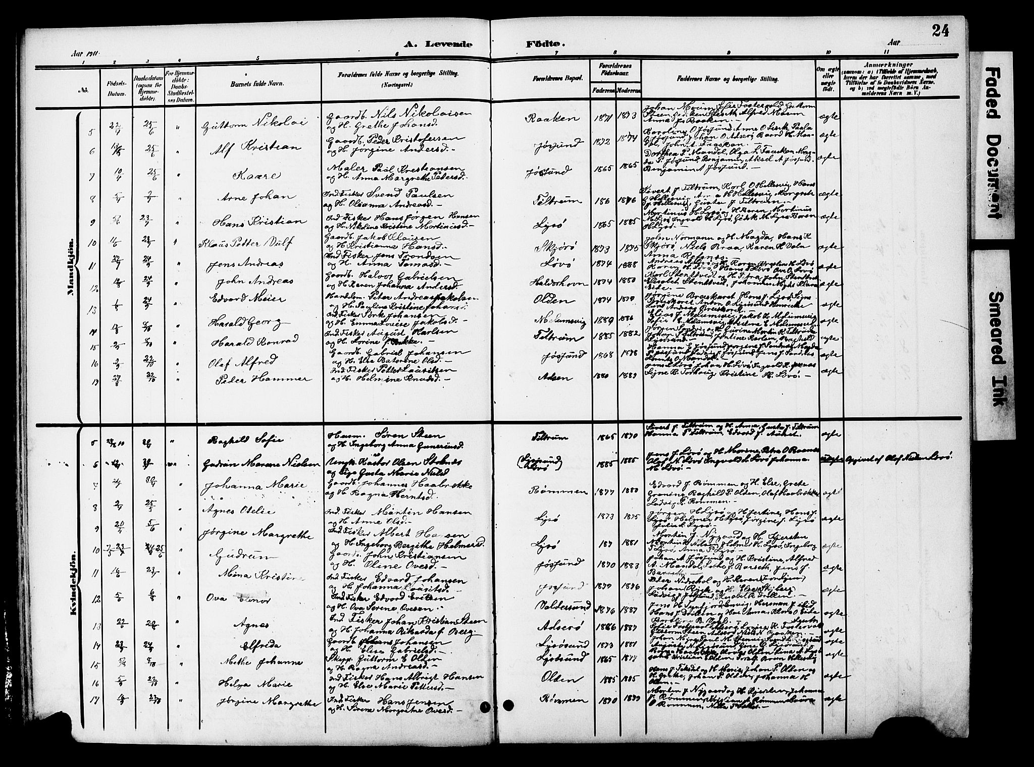 Ministerialprotokoller, klokkerbøker og fødselsregistre - Sør-Trøndelag, AV/SAT-A-1456/654/L0666: Parish register (copy) no. 654C02, 1901-1925, p. 24