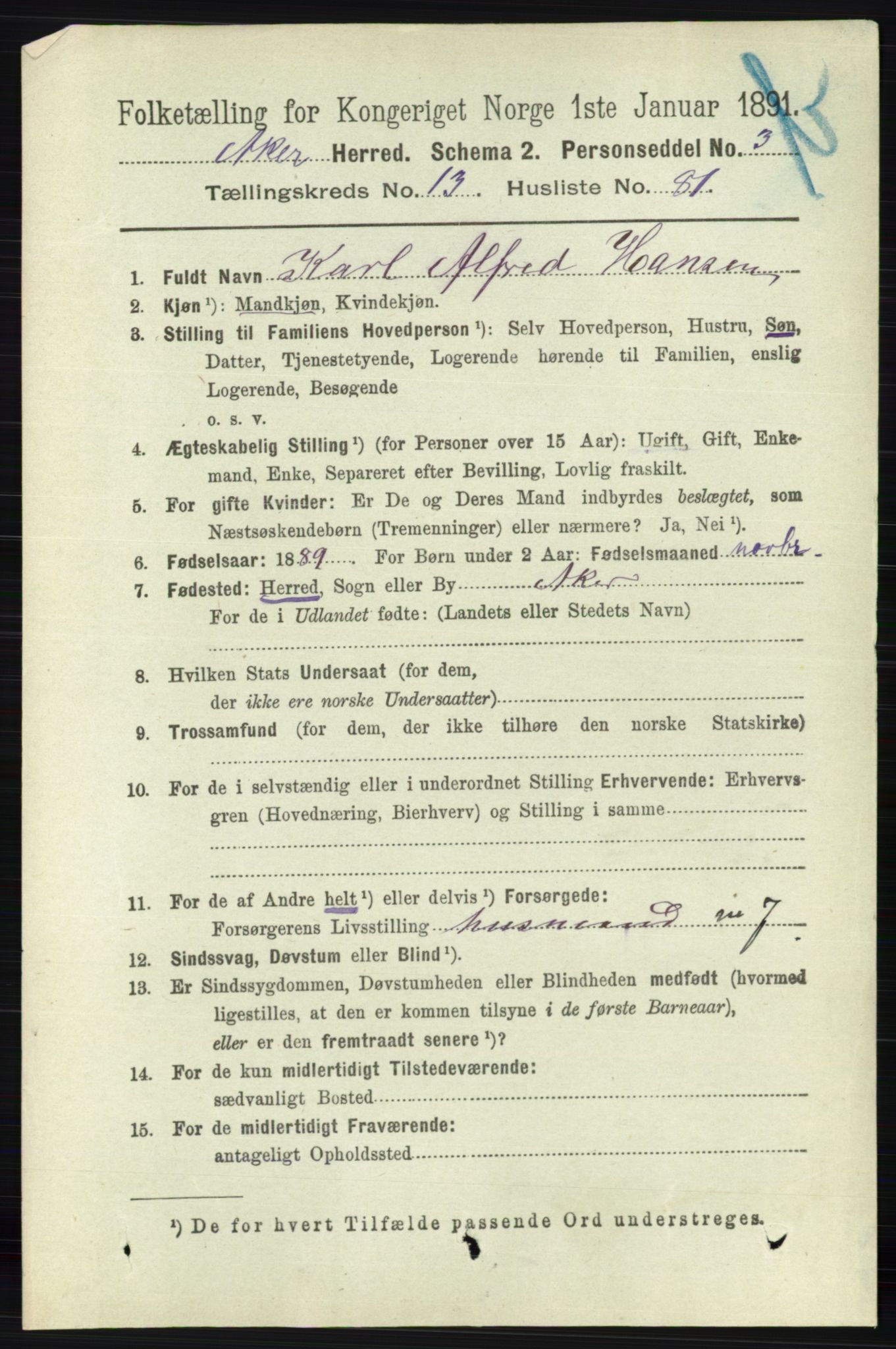 RA, 1891 census for 0218 Aker, 1891, p. 12659