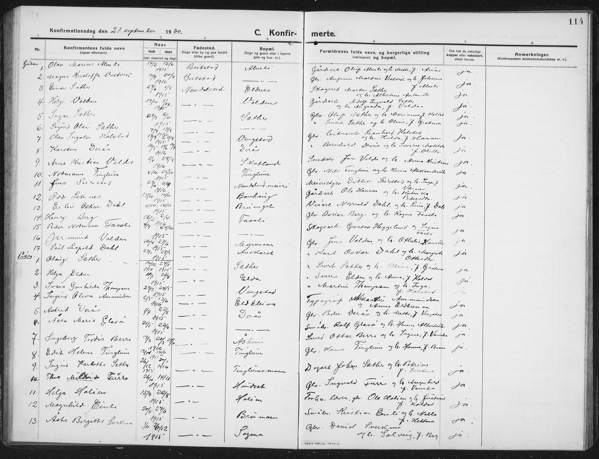 Ministerialprotokoller, klokkerbøker og fødselsregistre - Nord-Trøndelag, SAT/A-1458/742/L0413: Parish register (copy) no. 742C04, 1911-1938, p. 114