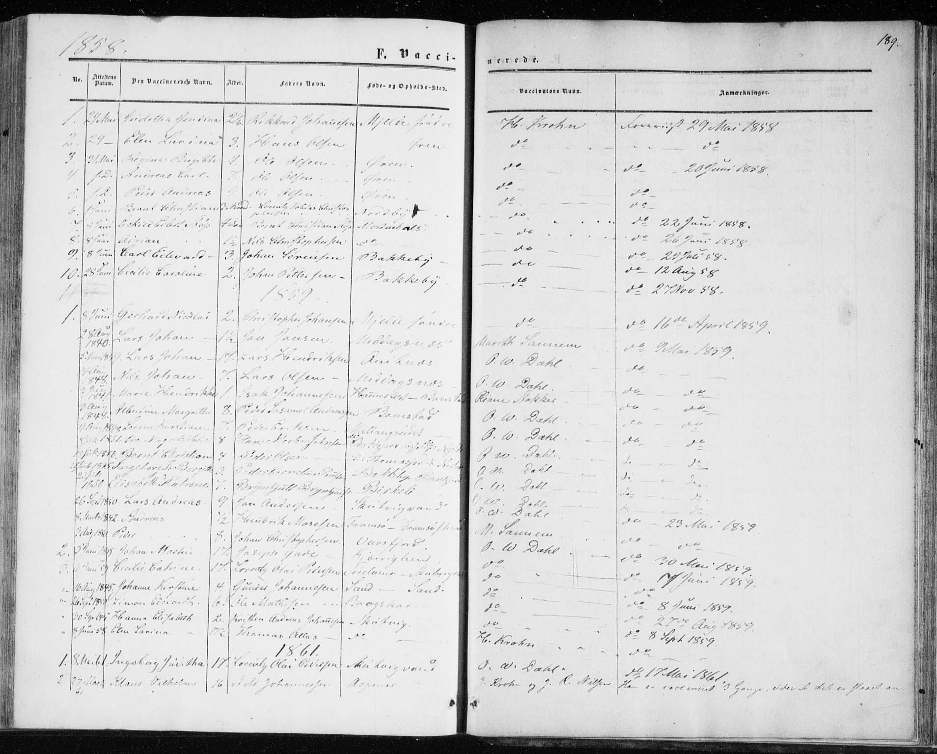 Balsfjord sokneprestembete, SATØ/S-1303/G/Ga/L0001kirke: Parish register (official) no. 1, 1858-1870, p. 189