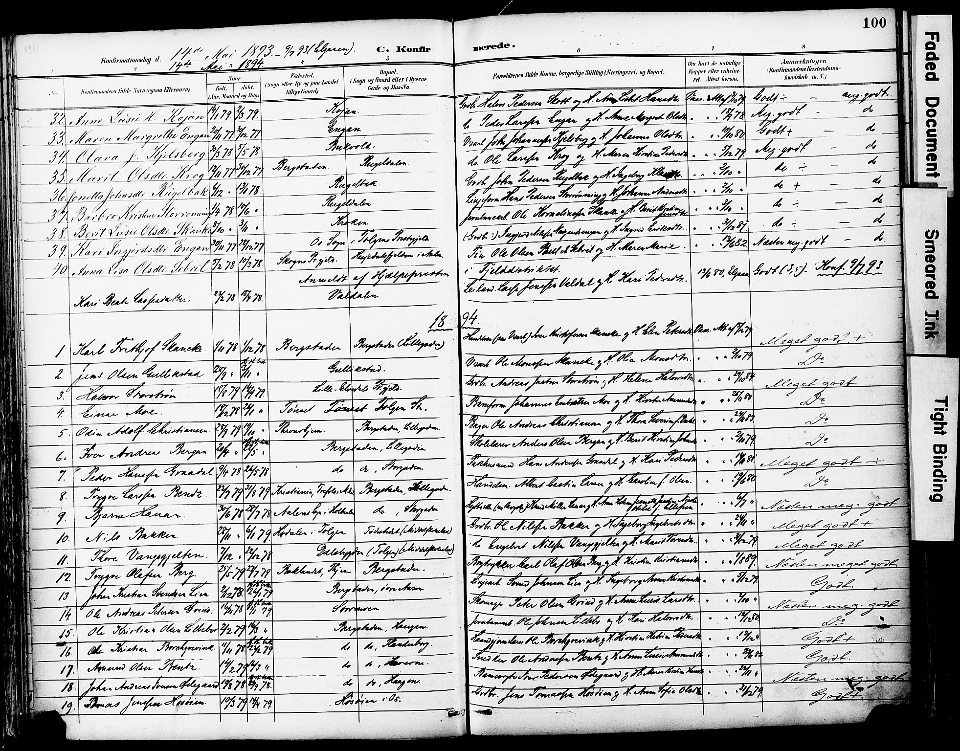 Ministerialprotokoller, klokkerbøker og fødselsregistre - Sør-Trøndelag, SAT/A-1456/681/L0935: Parish register (official) no. 681A13, 1890-1898, p. 100