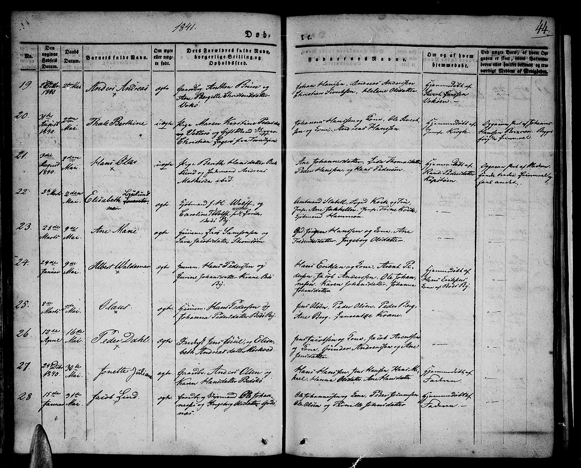 Ministerialprotokoller, klokkerbøker og fødselsregistre - Nordland, AV/SAT-A-1459/801/L0006: Parish register (official) no. 801A06, 1834-1845, p. 44