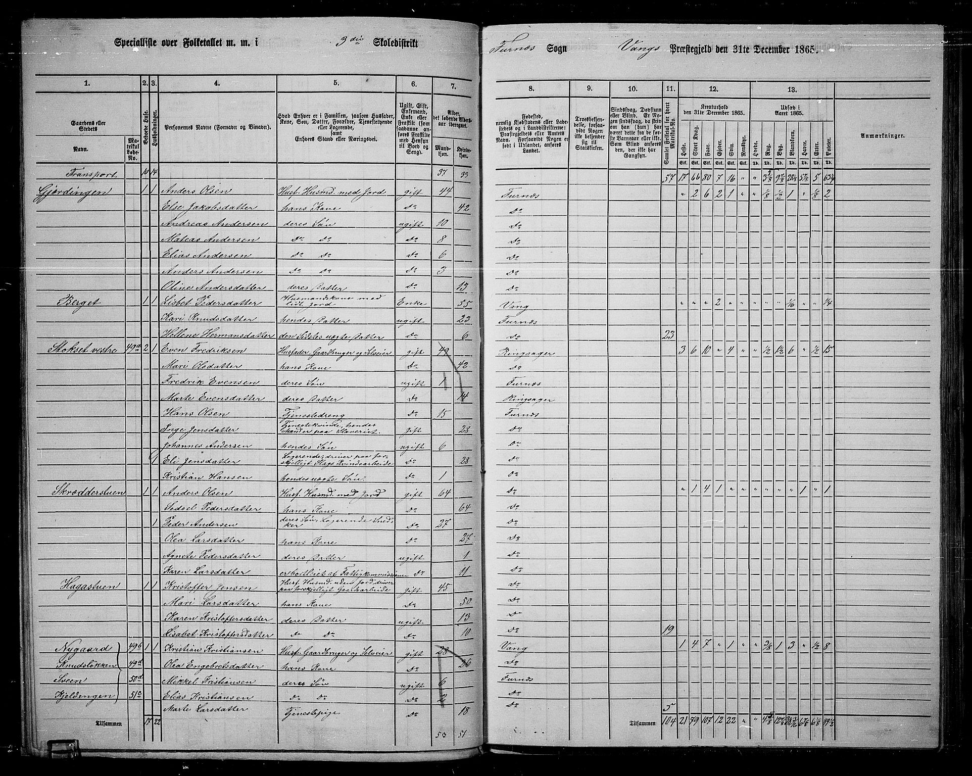 RA, 1865 census for Vang/Vang og Furnes, 1865, p. 71