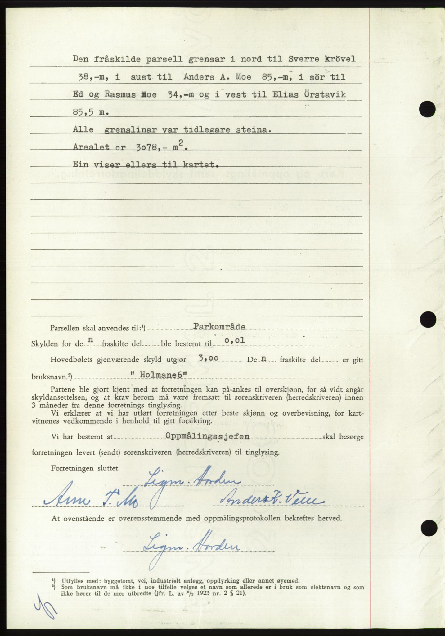 Søre Sunnmøre sorenskriveri, AV/SAT-A-4122/1/2/2C/L0099: Mortgage book no. 25A, 1954-1954, Diary no: : 3100/1954