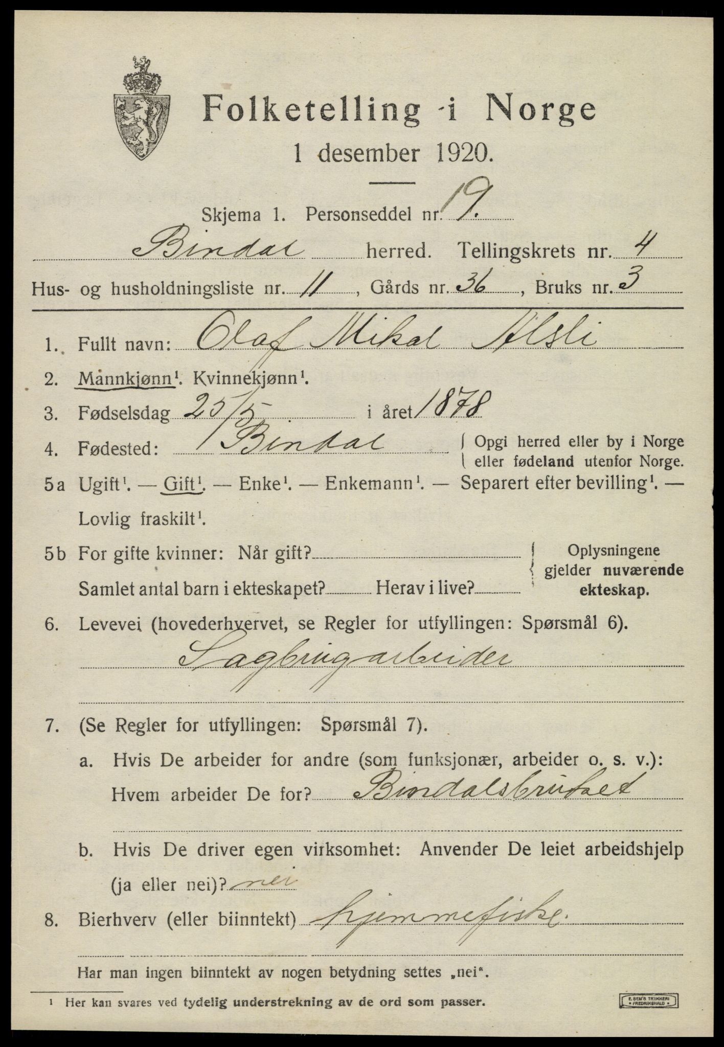 SAT, 1920 census for Bindal, 1920, p. 3495