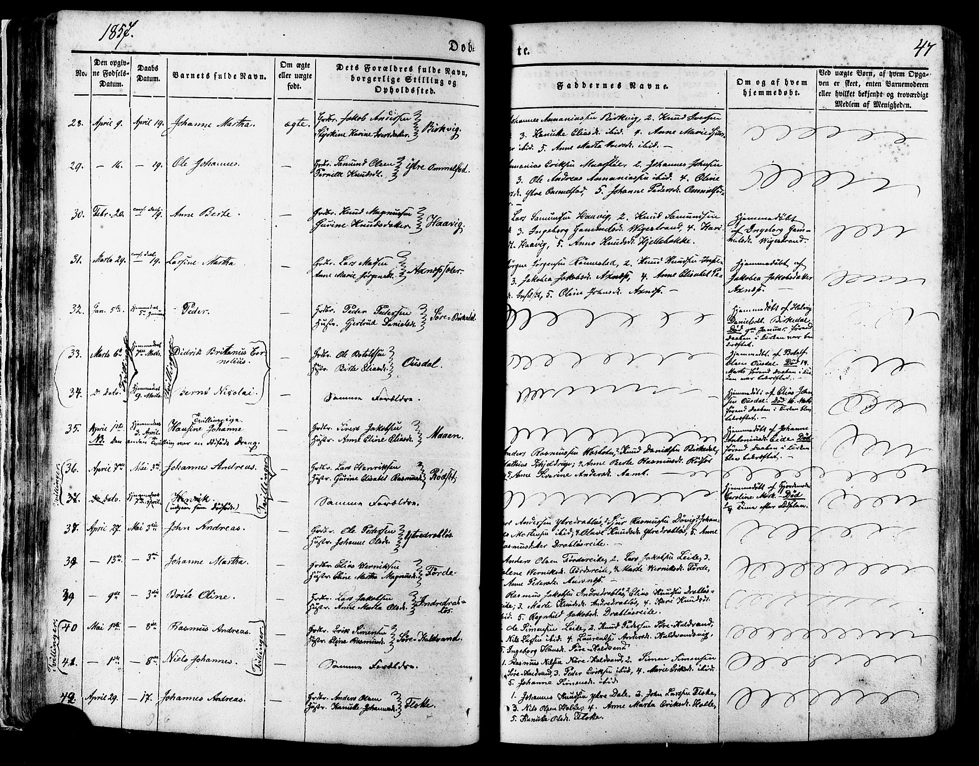 Ministerialprotokoller, klokkerbøker og fødselsregistre - Møre og Romsdal, AV/SAT-A-1454/511/L0140: Parish register (official) no. 511A07, 1851-1878, p. 47