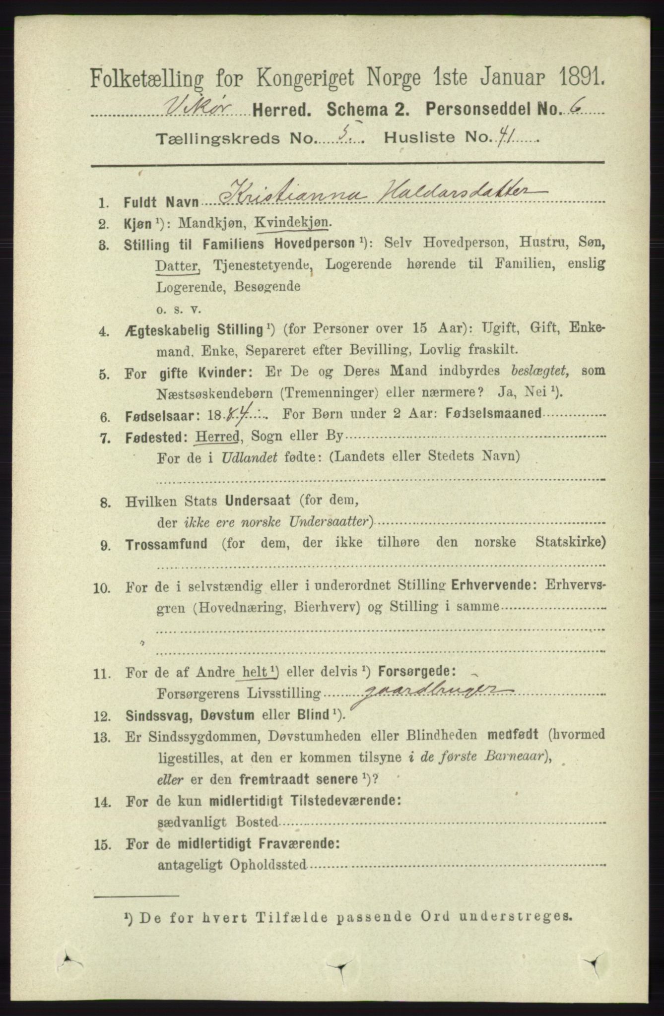 RA, 1891 census for 1238 Vikør, 1891, p. 1625