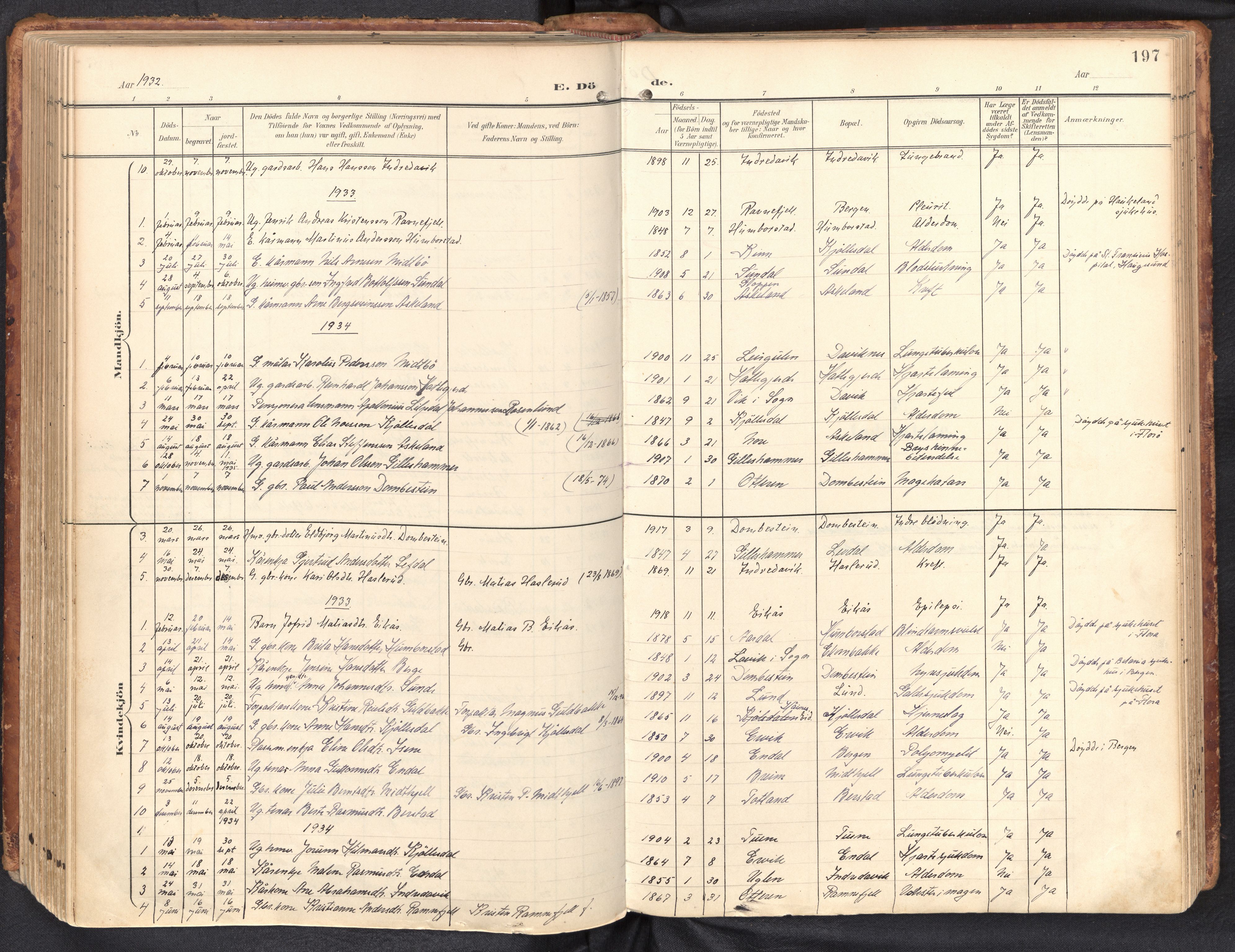 Davik sokneprestembete, AV/SAB-A-79701/H/Haa/Haab/L0002: Parish register (official) no. B 2, 1901-1934, p. 197