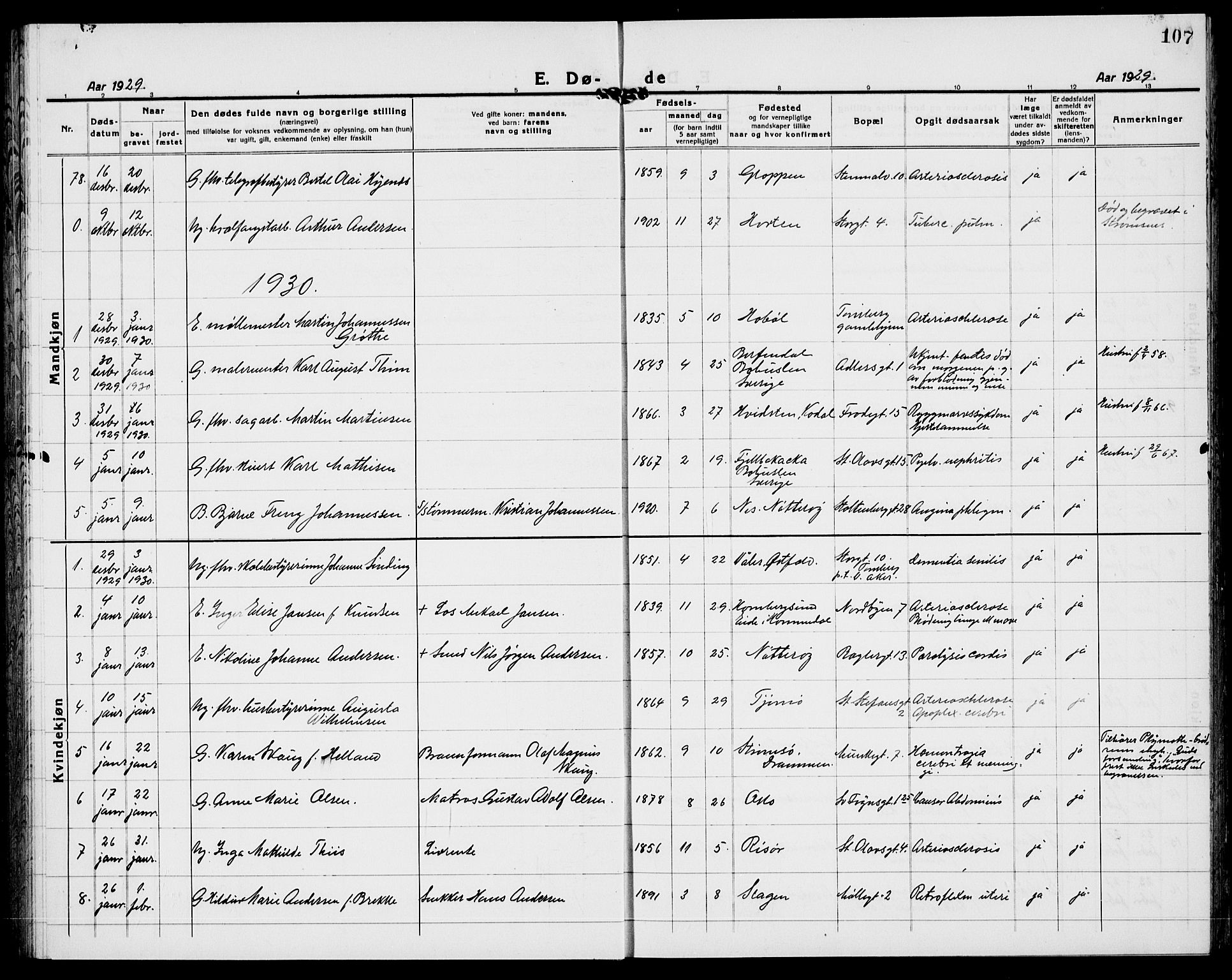 Tønsberg kirkebøker, AV/SAKO-A-330/G/Ga/L0018: Parish register (copy) no. 18, 1920-1935, p. 107