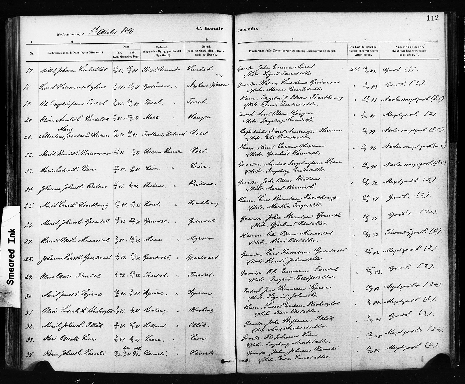 Ministerialprotokoller, klokkerbøker og fødselsregistre - Sør-Trøndelag, AV/SAT-A-1456/674/L0871: Parish register (official) no. 674A03, 1880-1896, p. 112