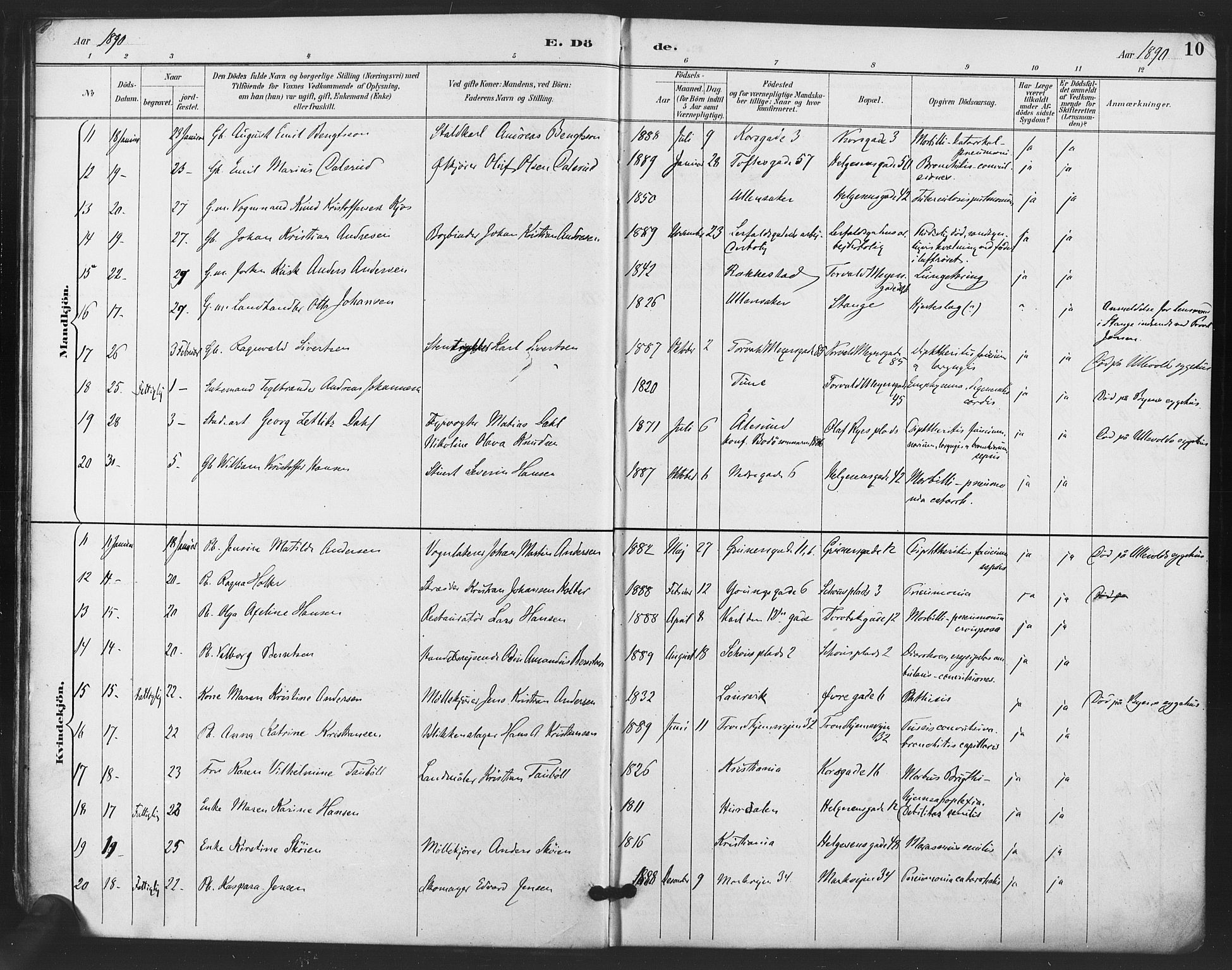 Paulus prestekontor Kirkebøker, SAO/A-10871/F/Fa/L0011: Parish register (official) no. 11, 1889-1897, p. 10