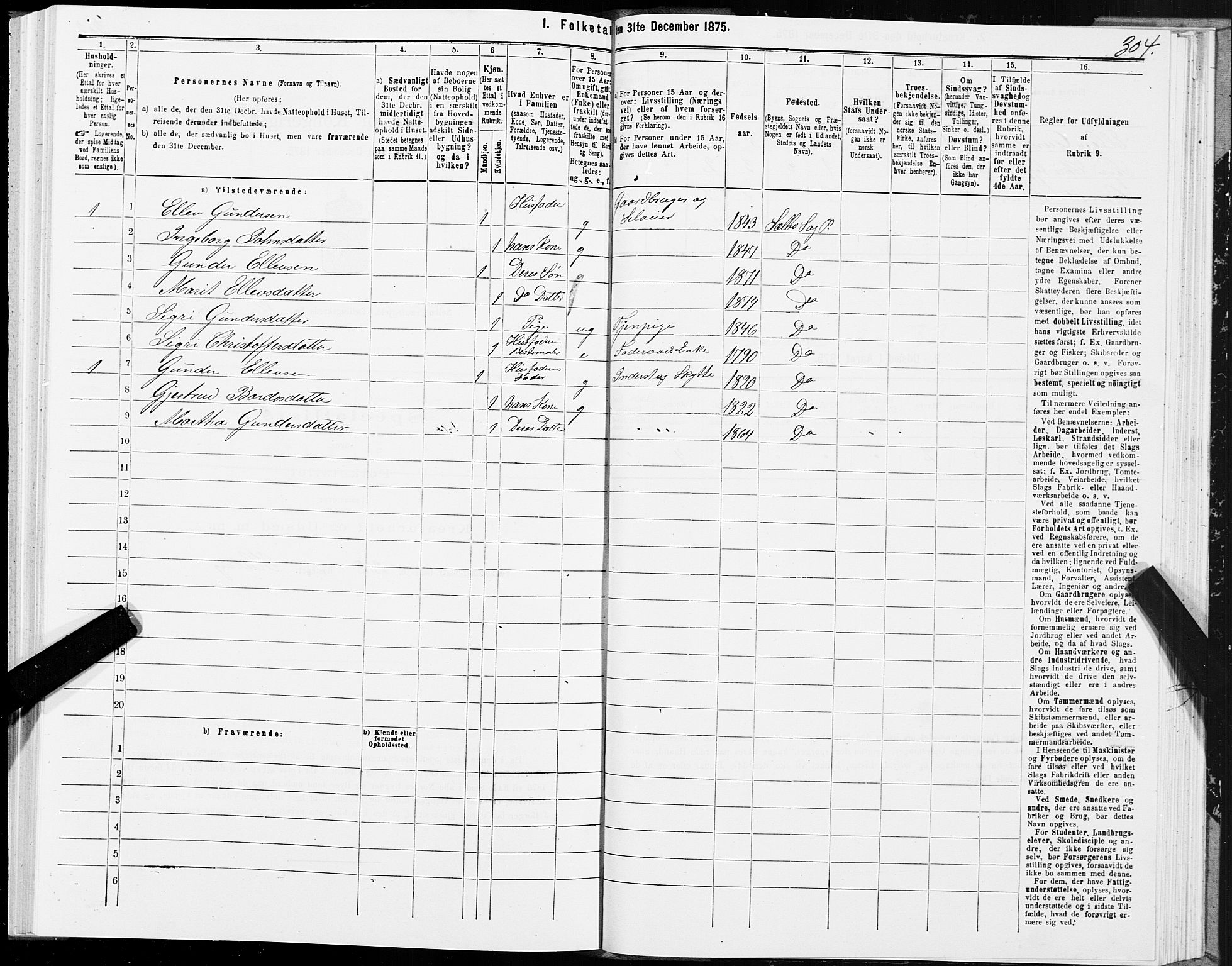 SAT, 1875 census for 1664P Selbu, 1875, p. 6304