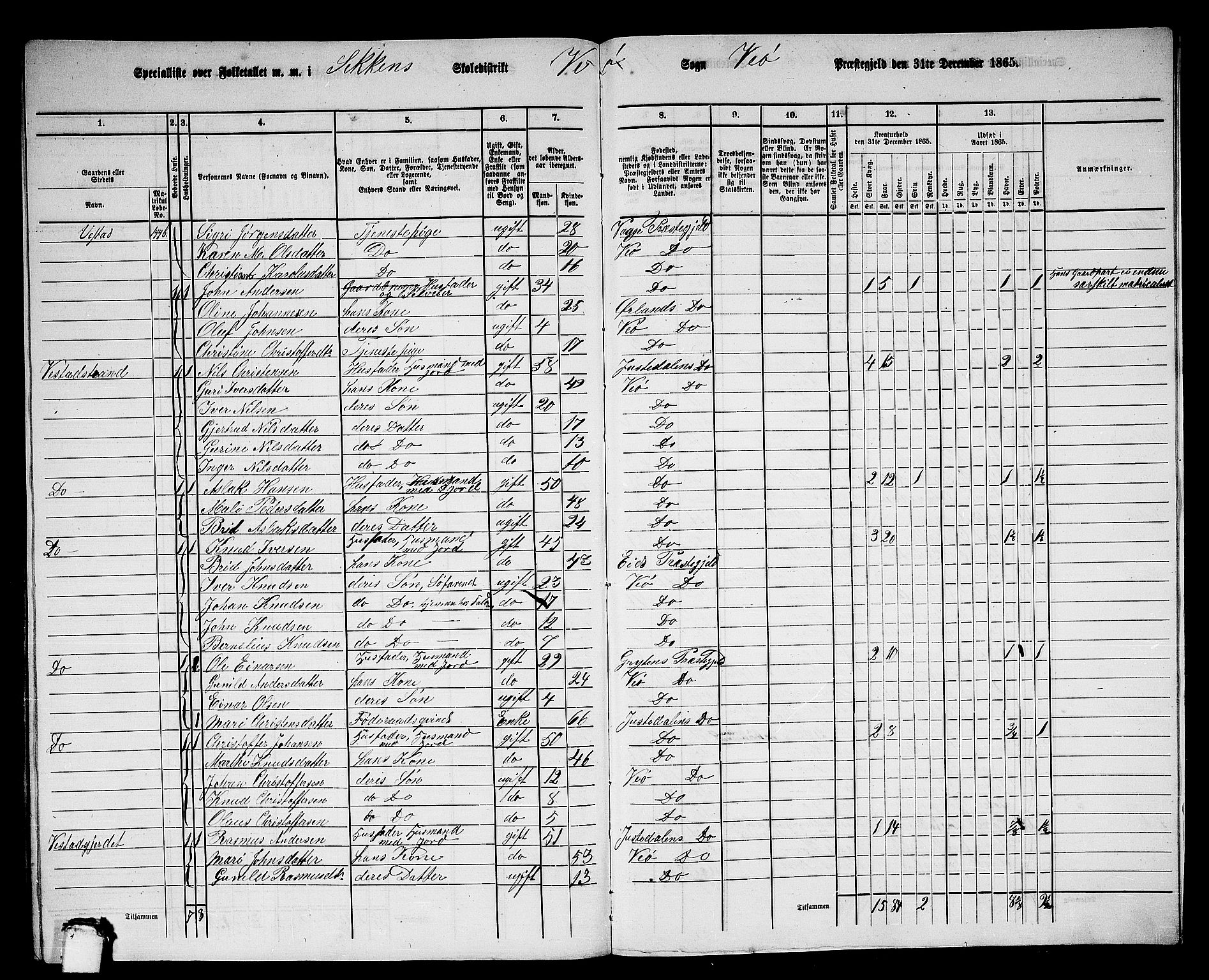 RA, 1865 census for Veøy, 1865, p. 91