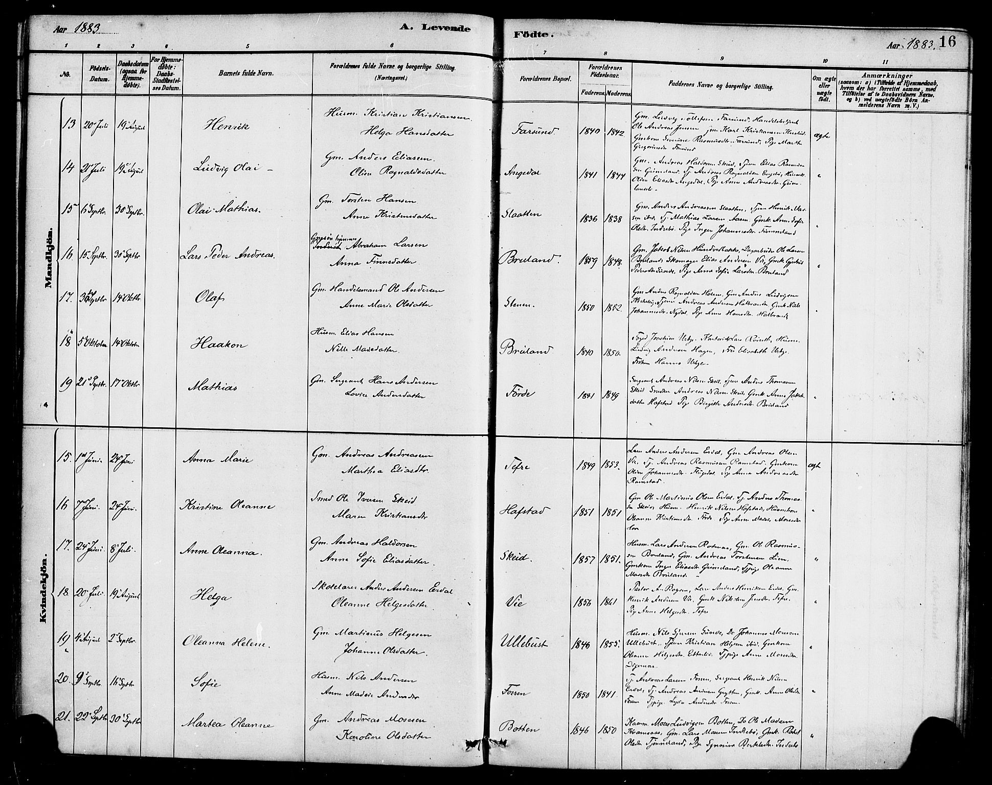 Førde sokneprestembete, AV/SAB-A-79901/H/Haa/Haab/L0001: Parish register (official) no. B 1, 1880-1898, p. 16