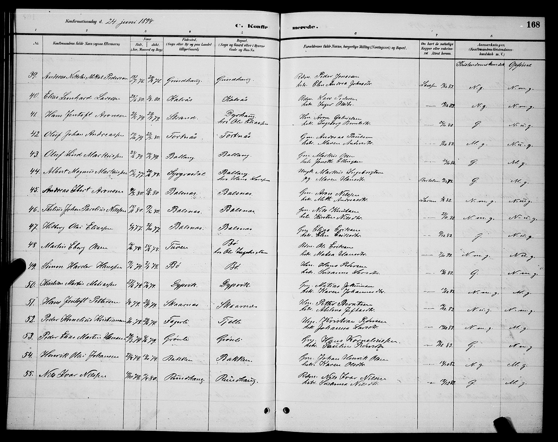 Ministerialprotokoller, klokkerbøker og fødselsregistre - Nordland, AV/SAT-A-1459/863/L0914: Parish register (copy) no. 863C04, 1886-1897, p. 168