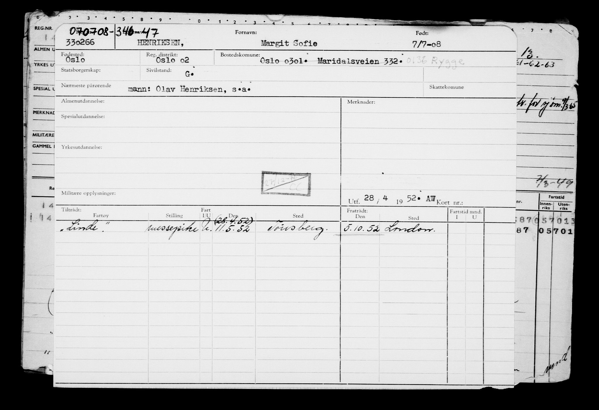 Direktoratet for sjømenn, RA/S-3545/G/Gb/L0078: Hovedkort, 1908, p. 98