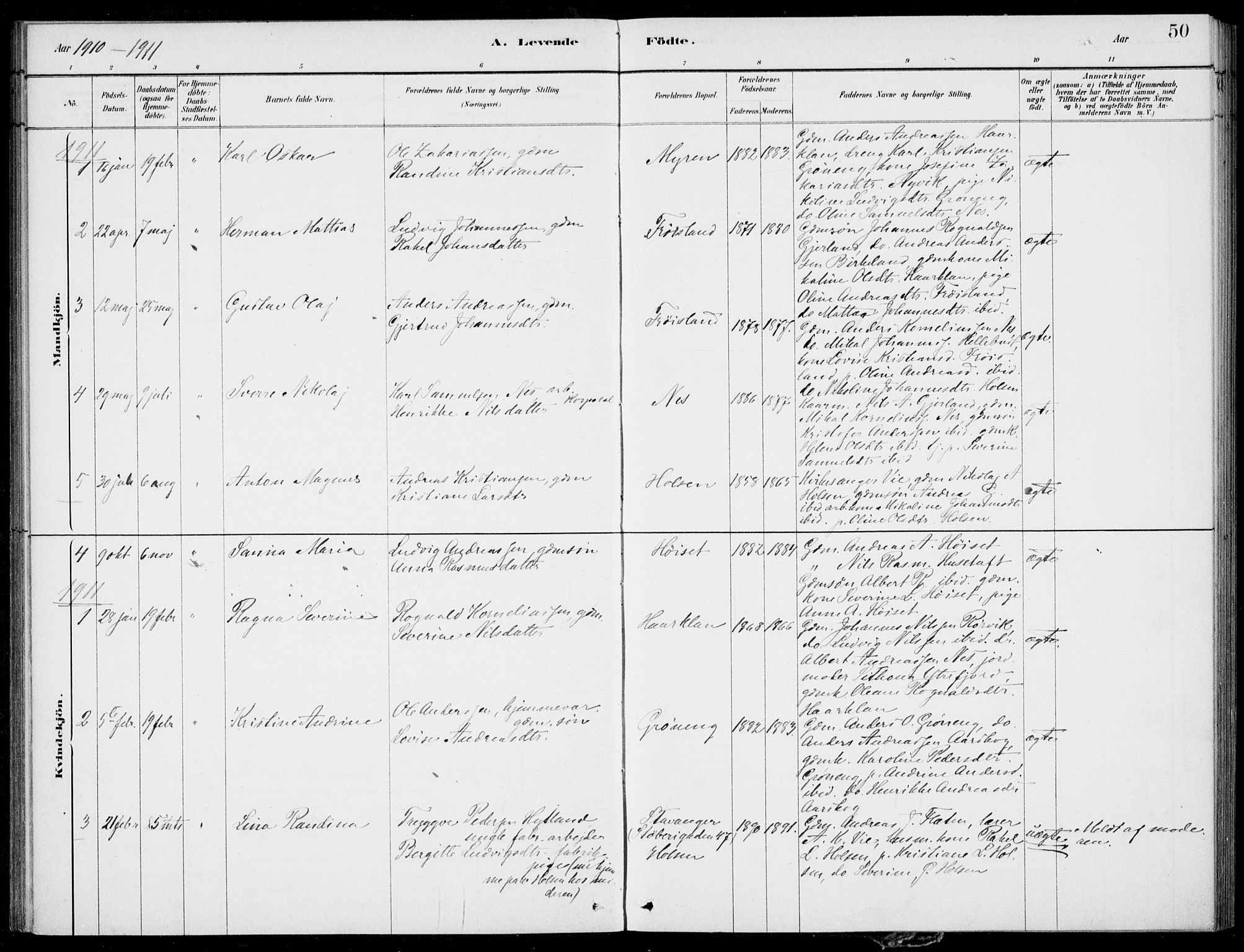 Førde sokneprestembete, SAB/A-79901/H/Haa/Haac/L0001: Parish register (official) no. C  1, 1881-1920, p. 50
