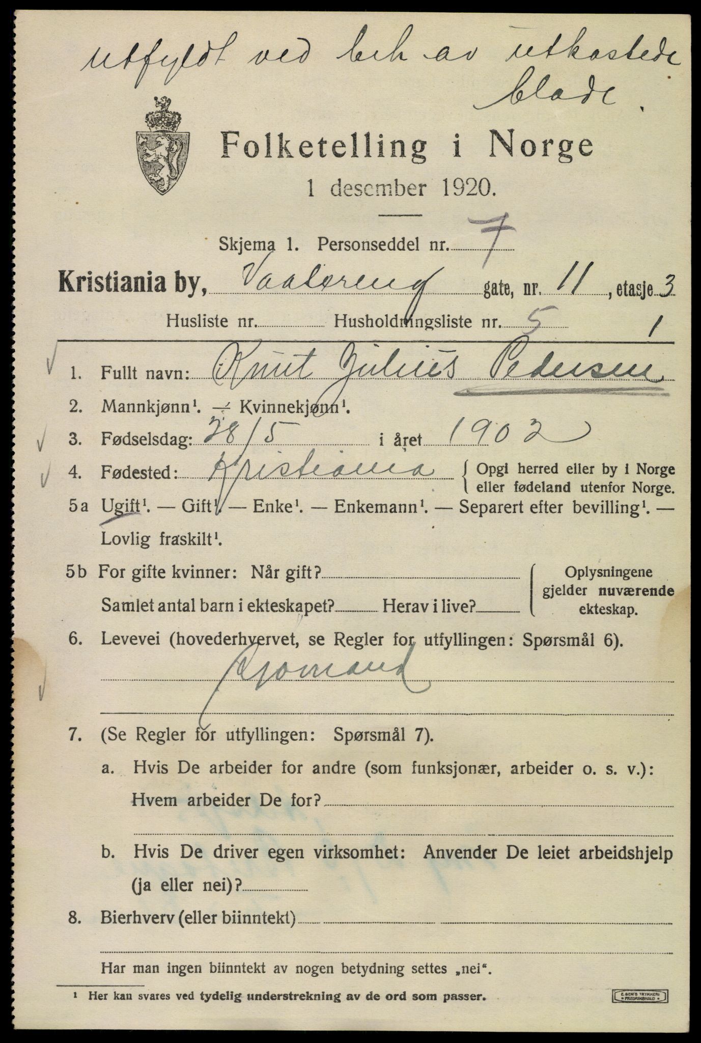 SAO, 1920 census for Kristiania, 1920, p. 624791