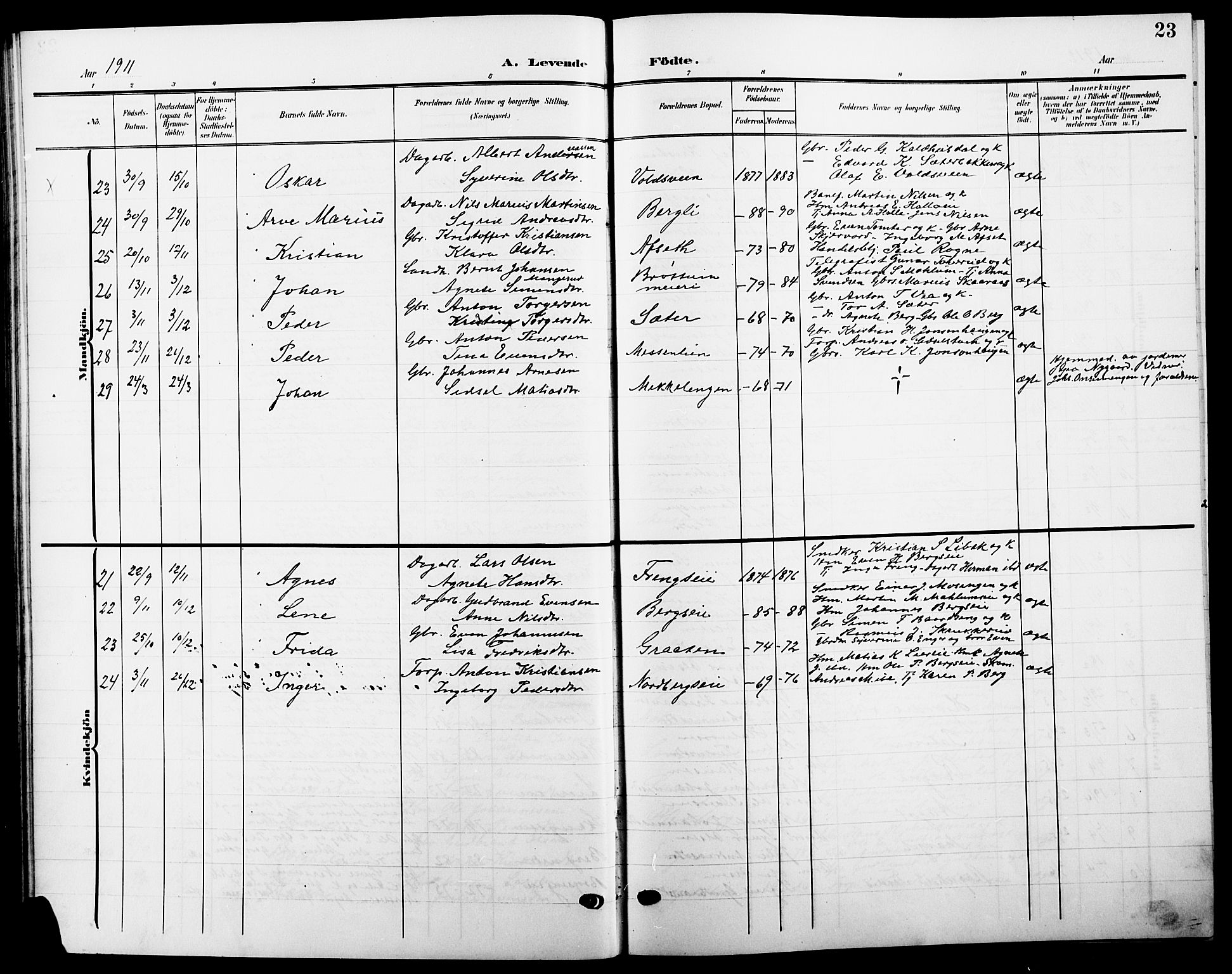 Ringsaker prestekontor, SAH/PREST-014/L/La/L0016: Parish register (copy) no. 16, 1905-1920, p. 23