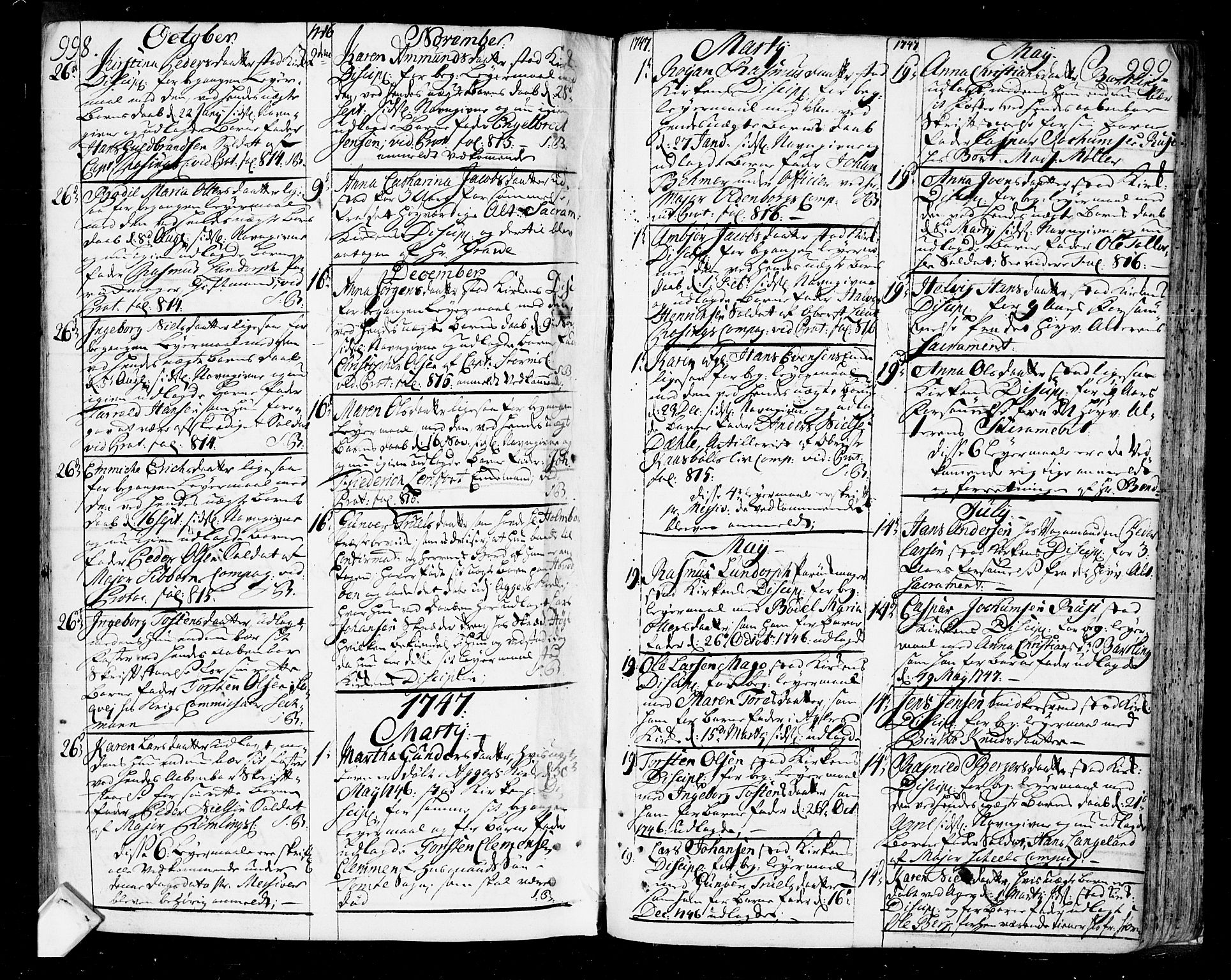 Oslo domkirke Kirkebøker, SAO/A-10752/F/Fa/L0004: Parish register (official) no. 4, 1743-1786, p. 998-999