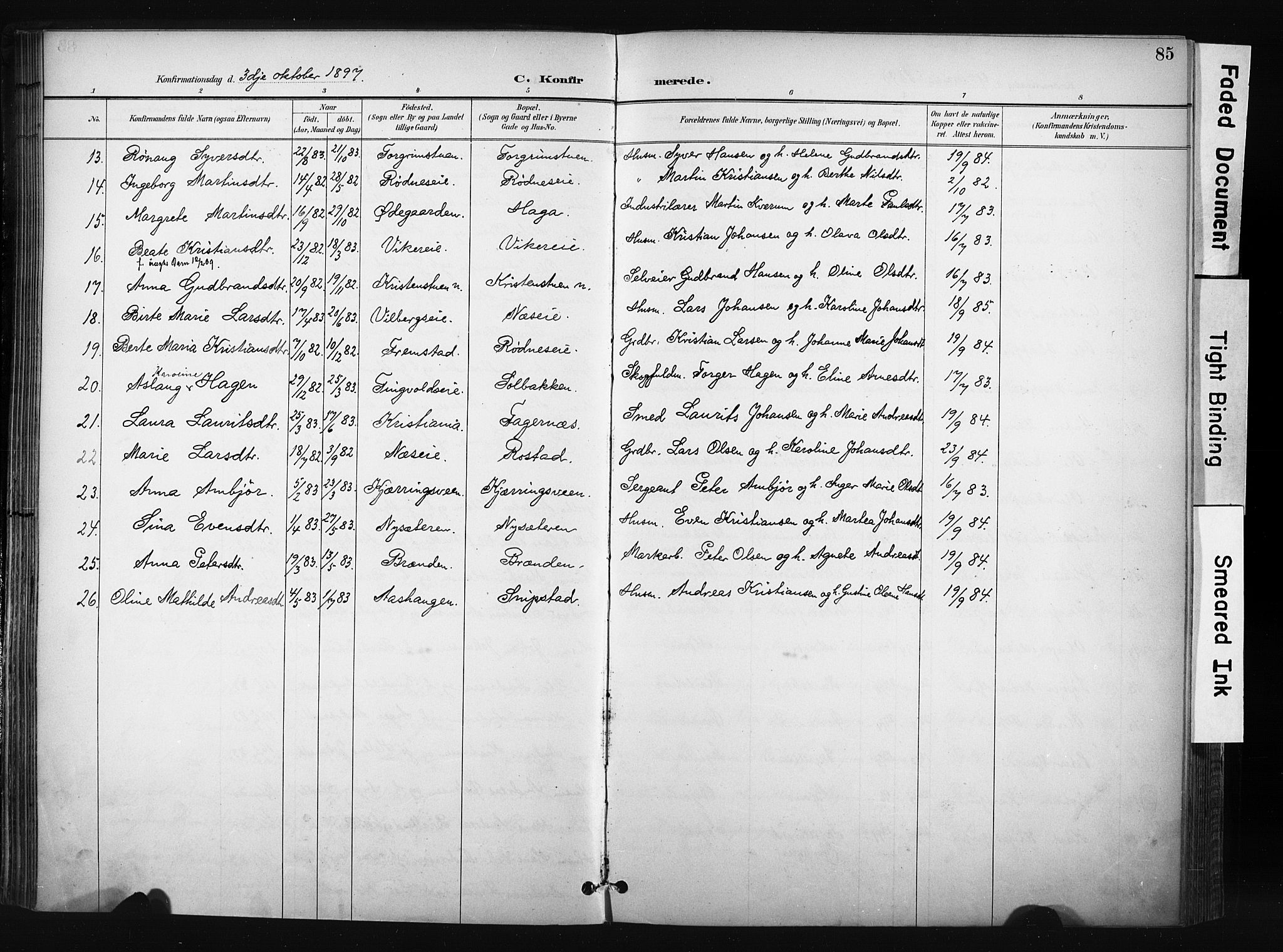 Søndre Land prestekontor, AV/SAH-PREST-122/K/L0004: Parish register (official) no. 4, 1895-1904, p. 85