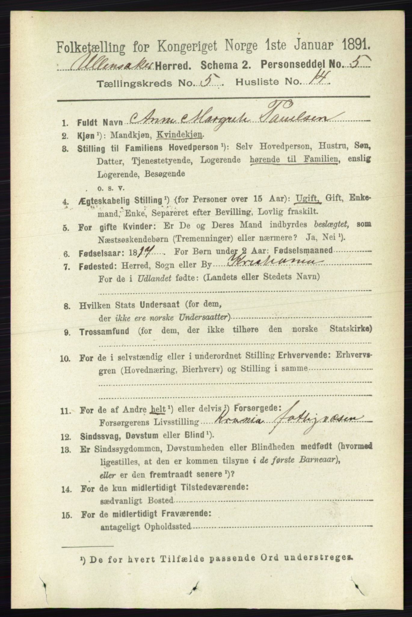 RA, 1891 census for 0235 Ullensaker, 1891, p. 2177