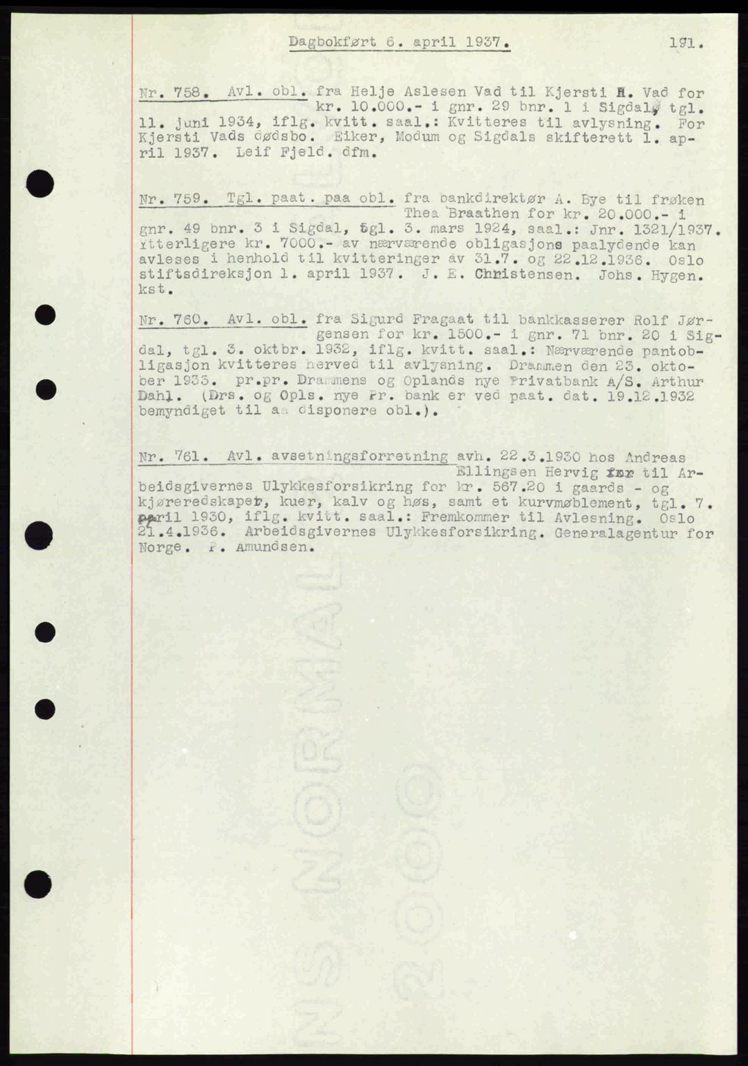 Eiker, Modum og Sigdal sorenskriveri, SAKO/A-123/G/Ga/Gab/L0035: Mortgage book no. A5, 1937-1937, Diary no: : 758/1937