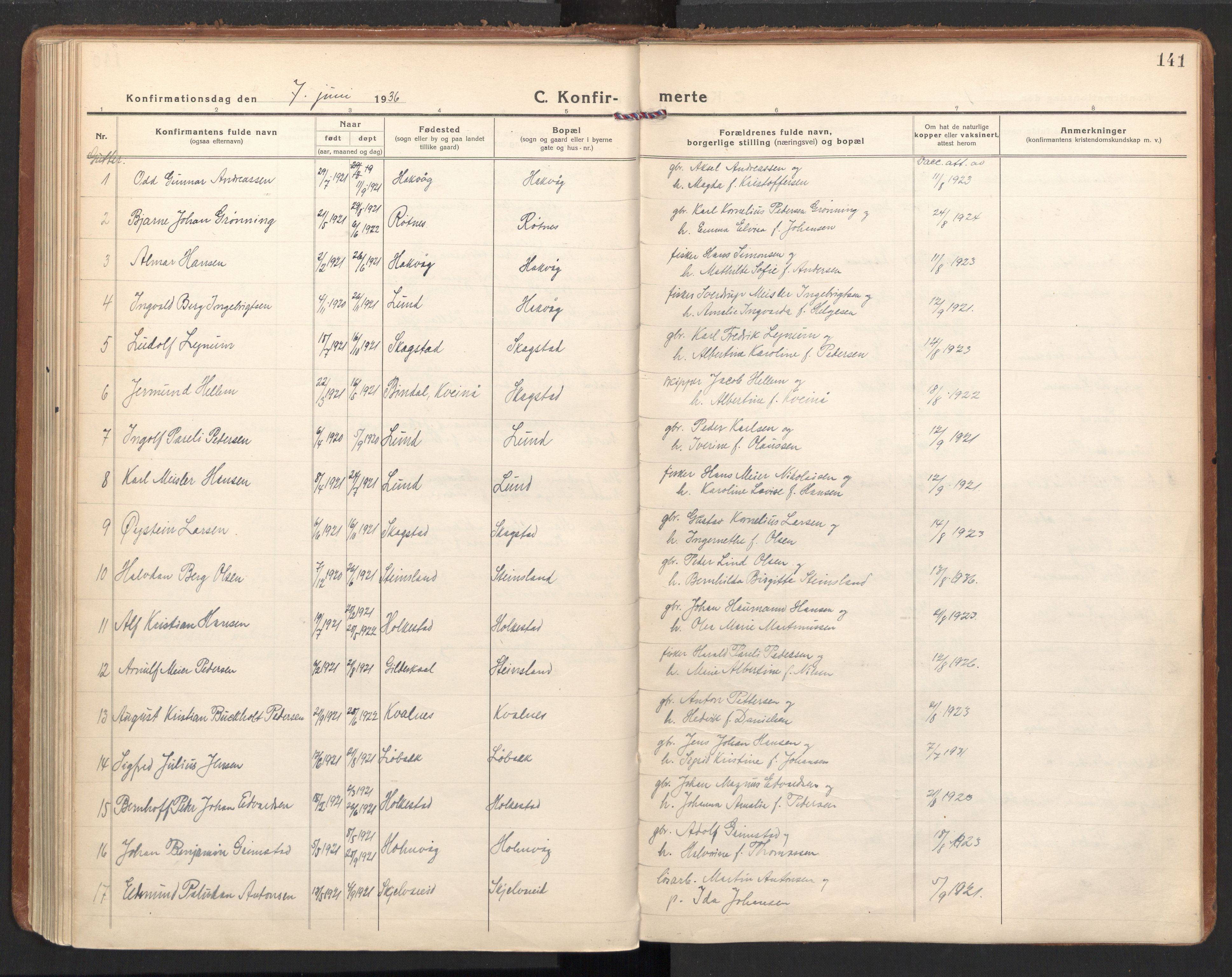 Ministerialprotokoller, klokkerbøker og fødselsregistre - Nordland, AV/SAT-A-1459/855/L0810: Parish register (official) no. 855A17, 1921-1939, p. 141