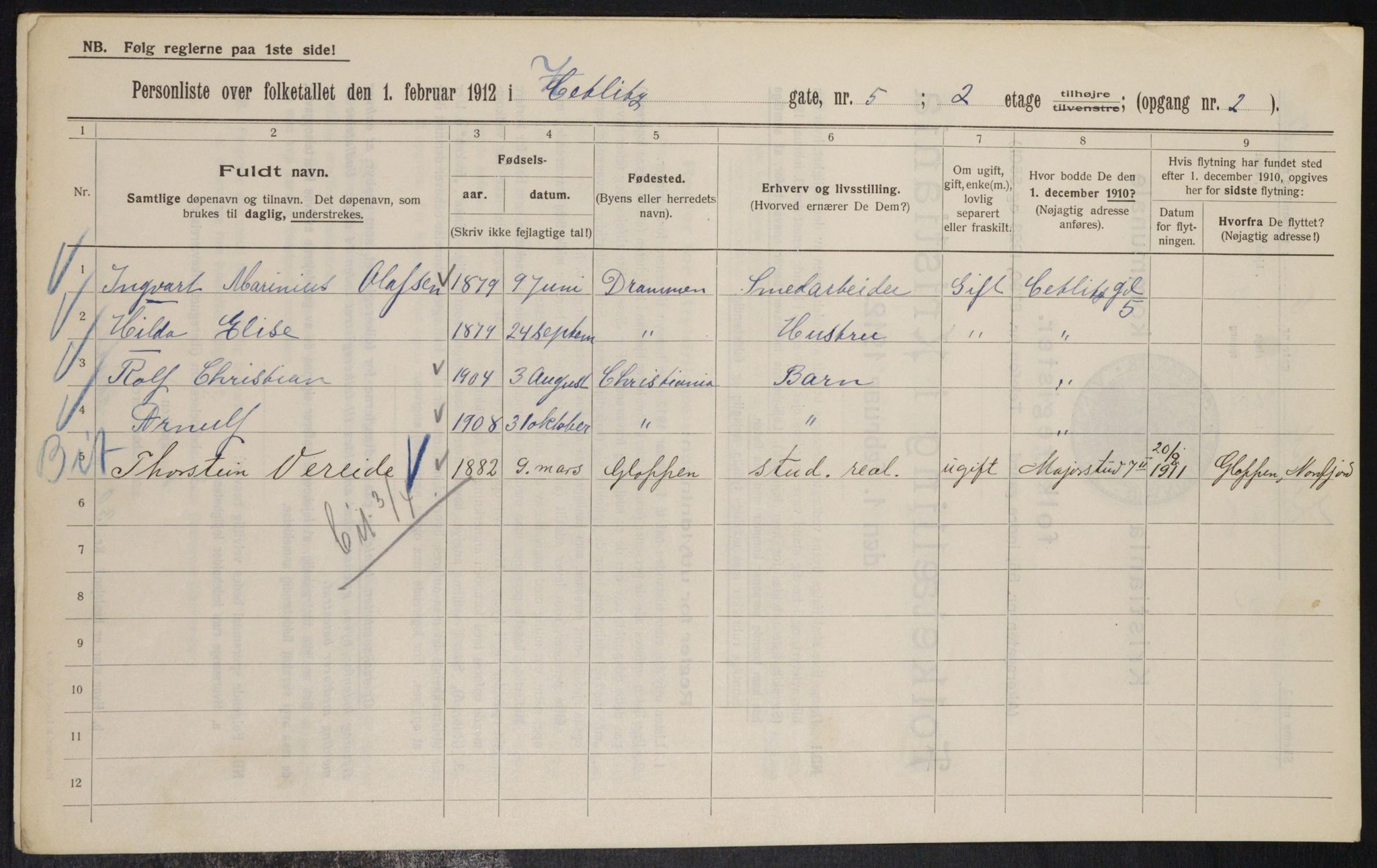 OBA, Municipal Census 1912 for Kristiania, 1912, p. 128663