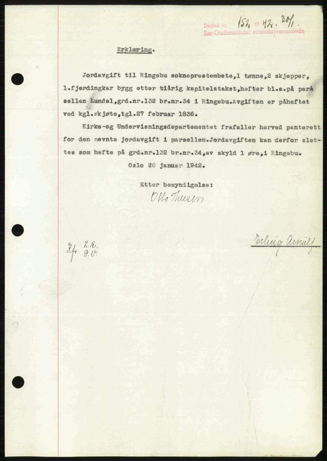 Sør-Gudbrandsdal tingrett, SAH/TING-004/H/Hb/Hbf/L0002: Mortgage book no. C1, 1938-1951, Diary no: : 152/1942