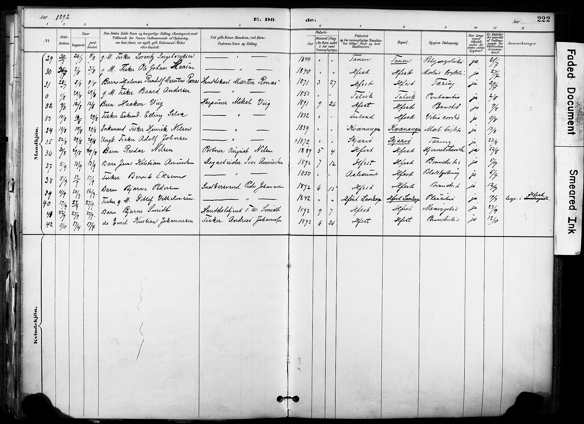 Hammerfest sokneprestkontor, AV/SATØ-S-1347/H/Ha/L0009.kirke: Parish register (official) no. 9, 1889-1897, p. 222