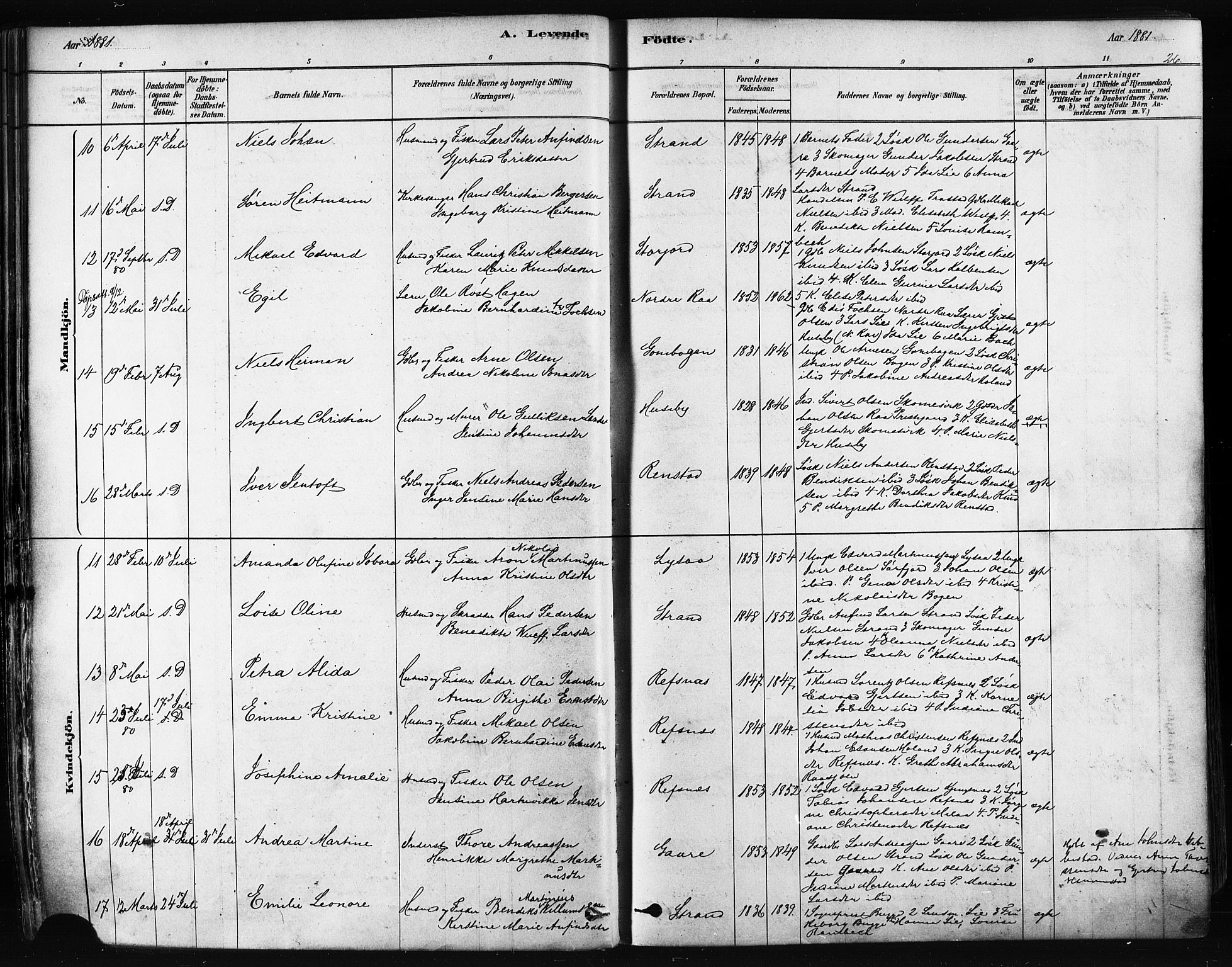 Kvæfjord sokneprestkontor, AV/SATØ-S-1323/G/Ga/Gaa/L0005kirke: Parish register (official) no. 5, 1878-1894, p. 26