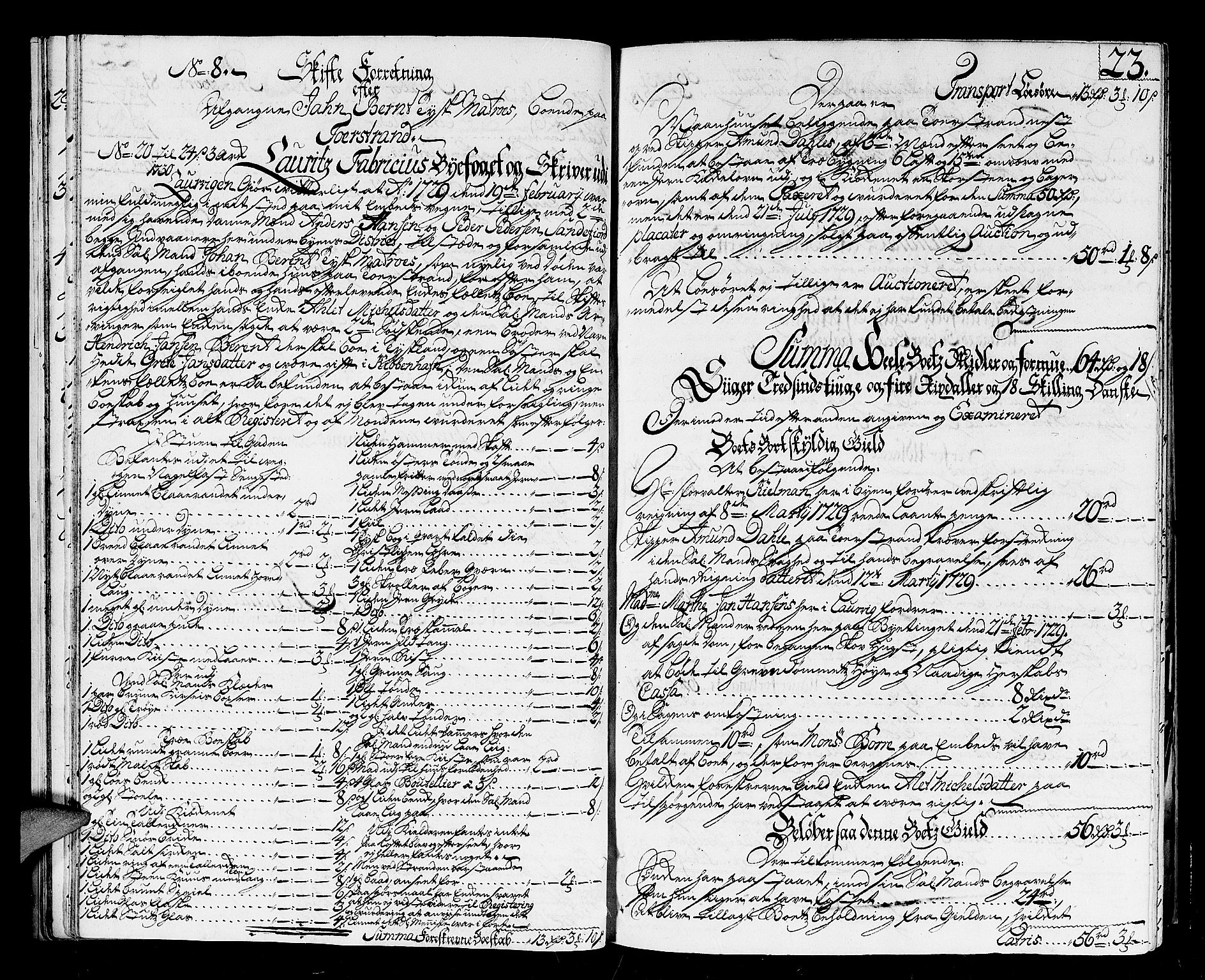 Larvik byfogd, AV/SAKO-A-218/H/Hb/Hba/L0007: Skifteprotokoll, 1729-1736, p. 22b-23a