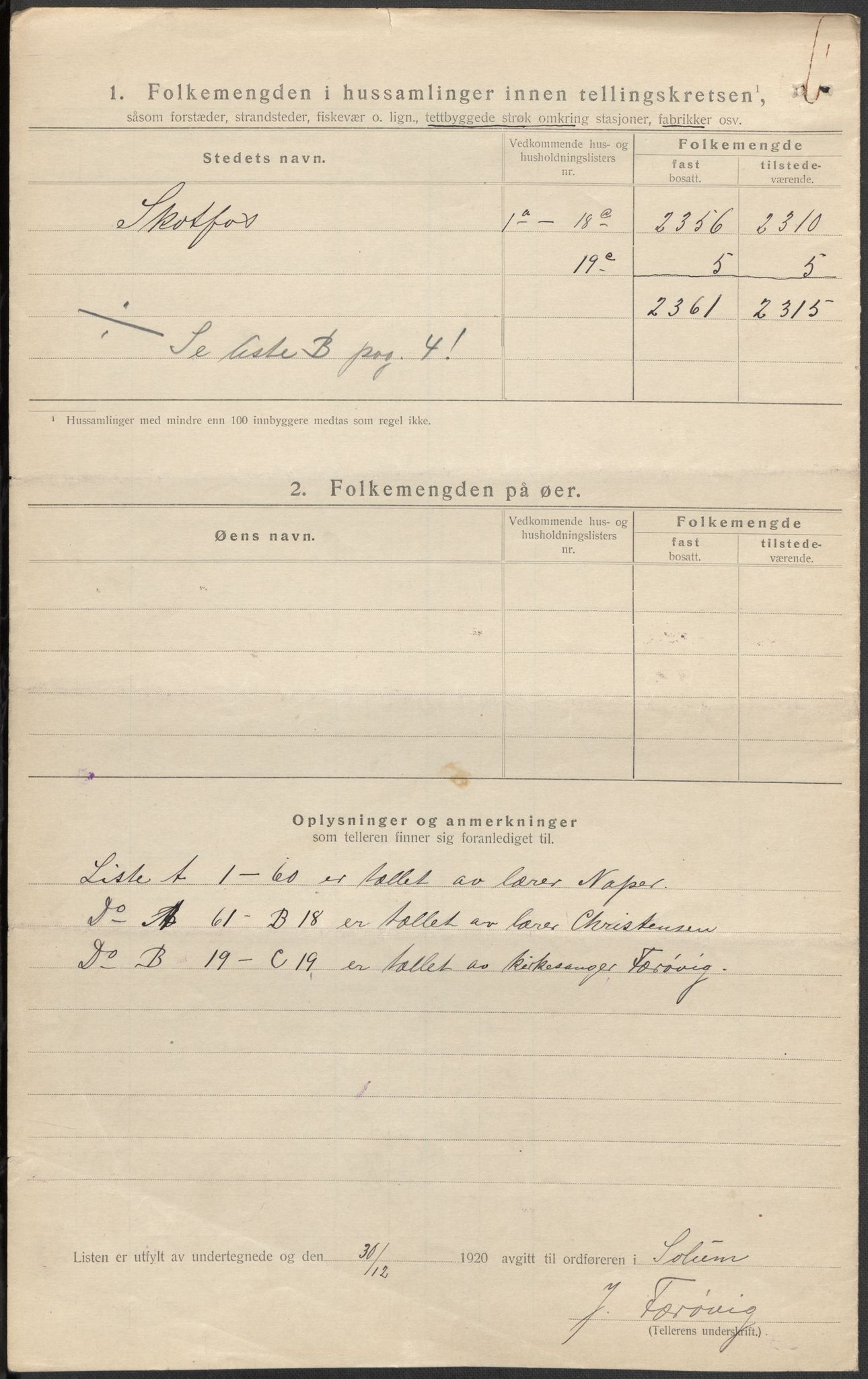 SAKO, 1920 census for Solum, 1920, p. 15