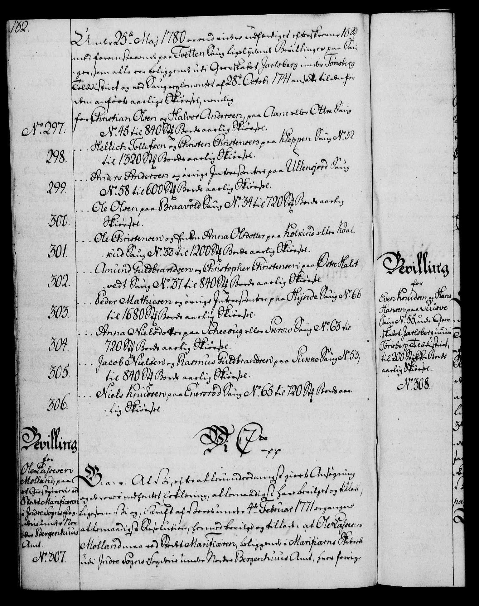 Rentekammeret, Kammerkanselliet, AV/RA-EA-3111/G/Gg/Gga/L0011: Norsk ekspedisjonsprotokoll med register (merket RK 53.11), 1779-1781, p. 132