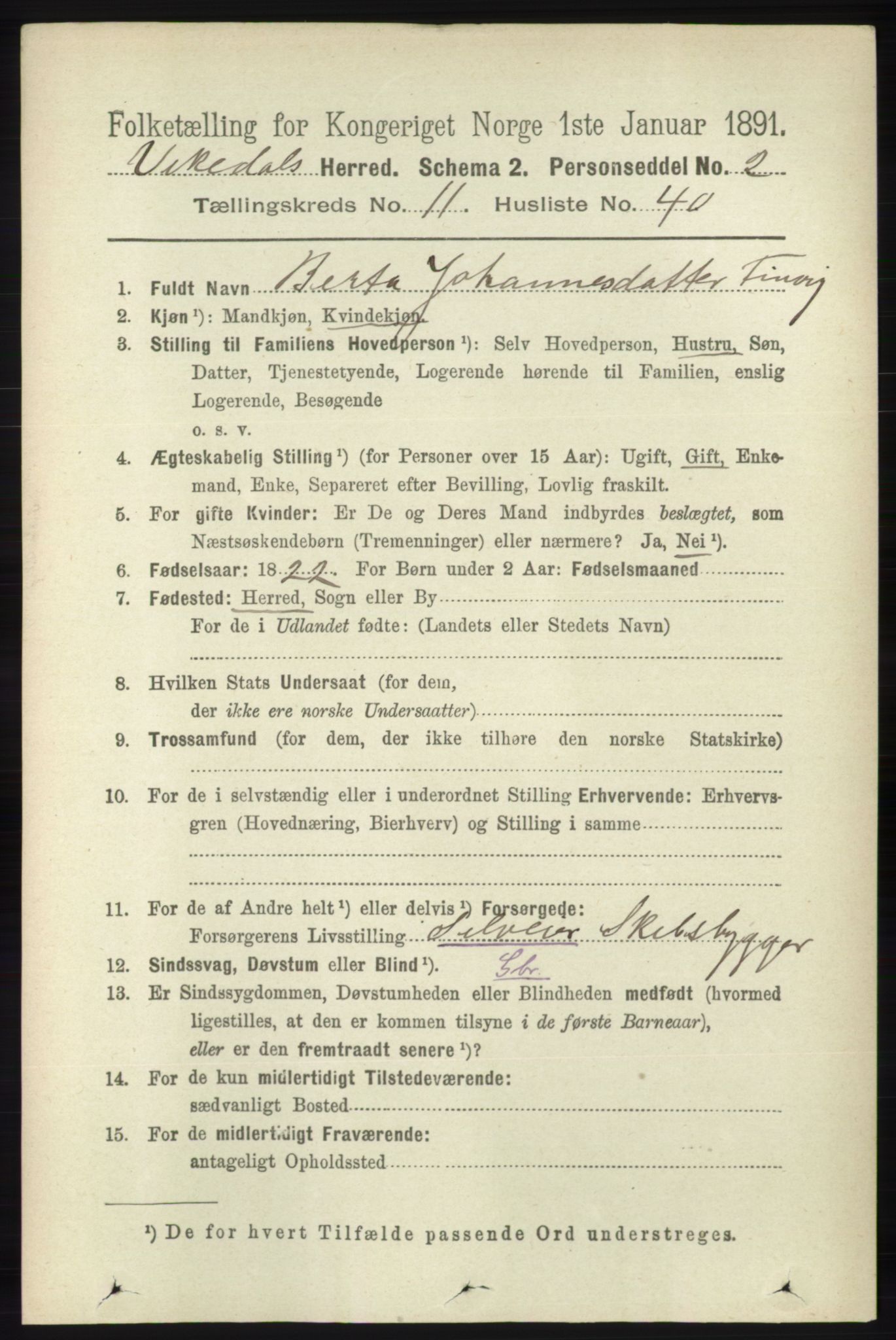 RA, 1891 census for 1157 Vikedal, 1891, p. 3089