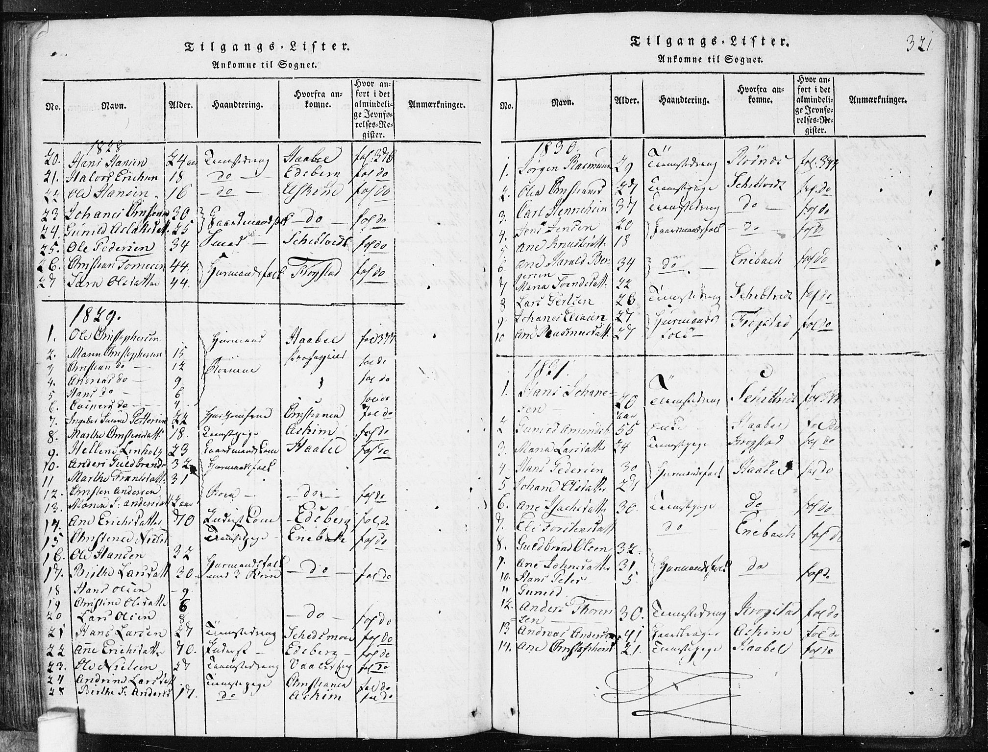 Spydeberg prestekontor Kirkebøker, AV/SAO-A-10924/F/Fa/L0004: Parish register (official) no. I 4, 1814-1841, p. 321